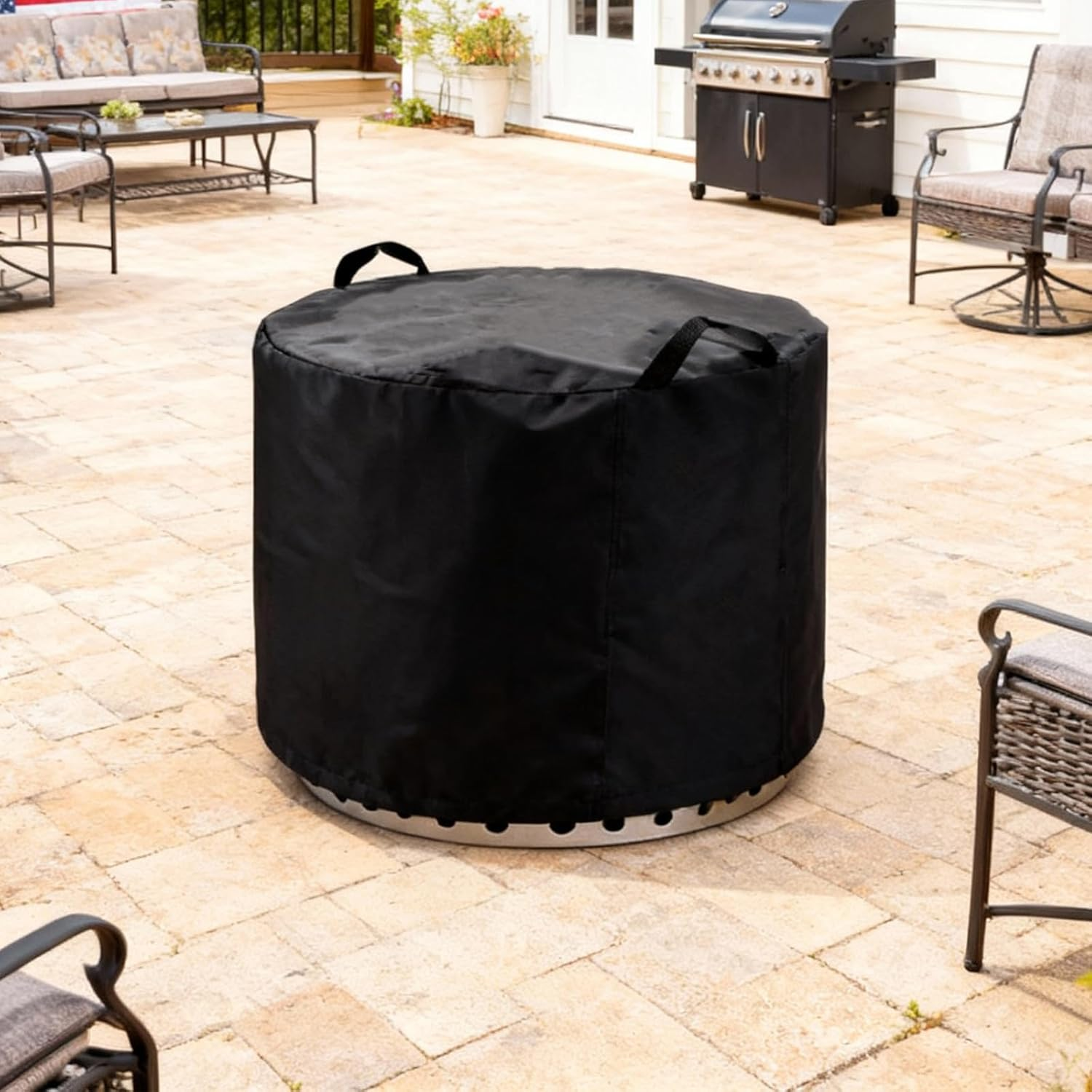 Sheechung Fire Pit Cover for Solo Stove Bonfire 22"D X 16"H Outdoor Smokeless Firepit-Round Waterproof 600D Polyester Shelter,Air Vents,Anti-Uv&Tear Resistant-Fits 19-22 Inch Gas Fire Pits/Table Black image number 5