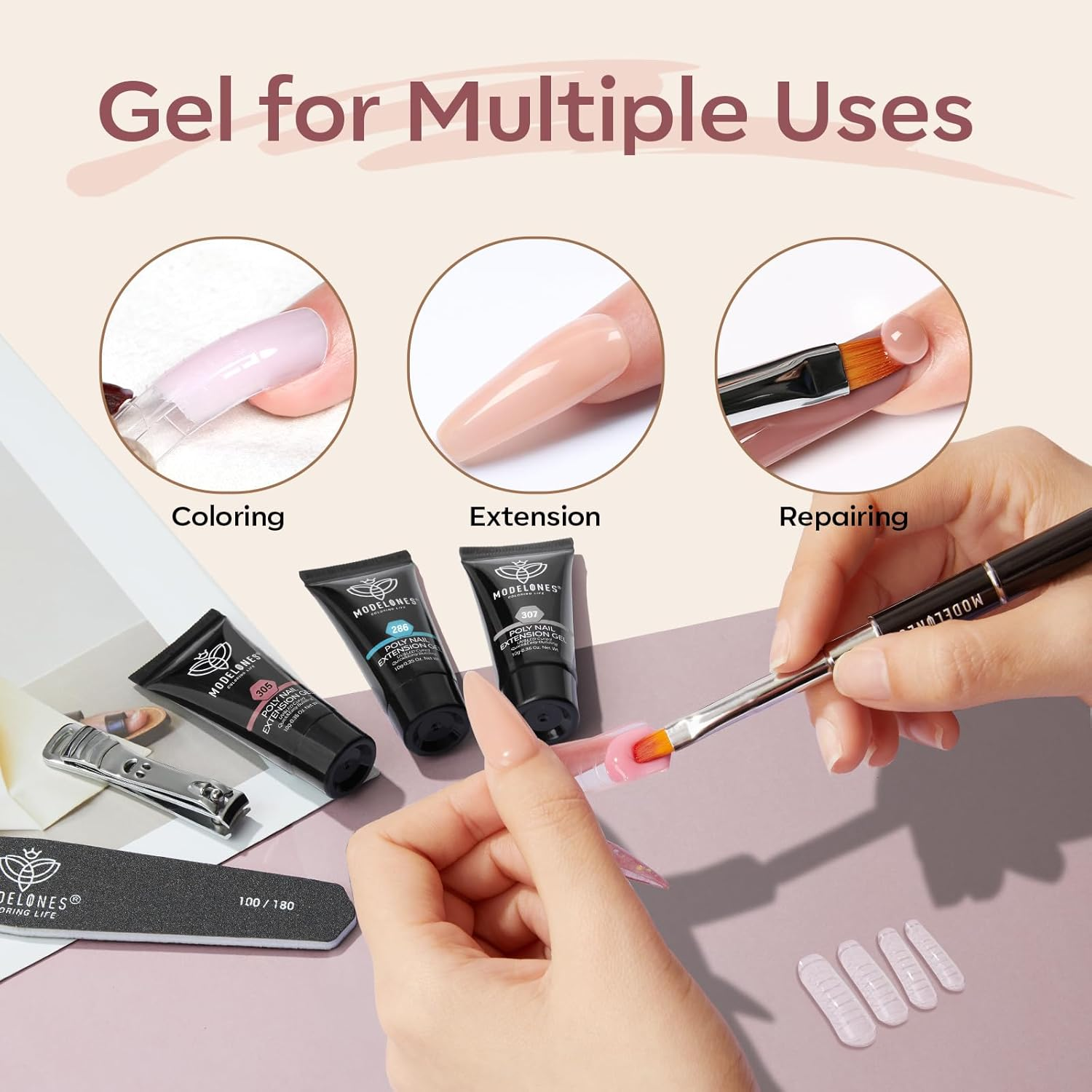 Modelones Poly Nail Gel Set - 12 Colors 15G Nude Pink Brown Tone All Seasons Poly Nail Extension Gel Kit Trendy Art Design Professional Salon at Home for Girl image number 6