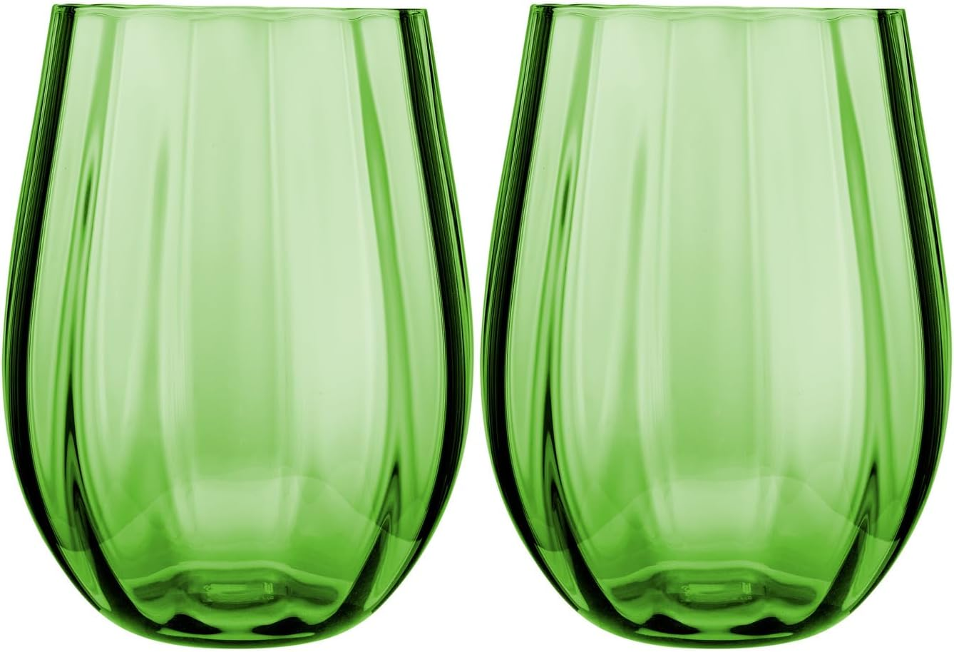 Maxwell & Williams Wicked Pink Goes Good with Green Ribbed Stemless Glass in Glinda Gift Box, Pink (Set of 2)