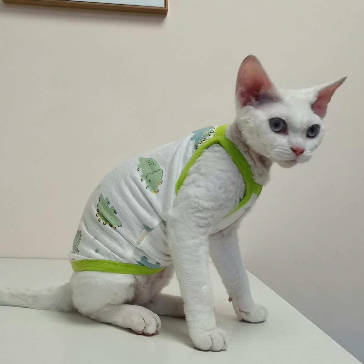 IUOUTG Sphynx Cats Shirt Pure Cotton Hairless Cats Clothes Cute Summer Thin Cat Pullover Vest Cats Pajamas with Cartoon Print Kitten Sling Vest for Sphynx Devon Cornish Peterbald image number 5