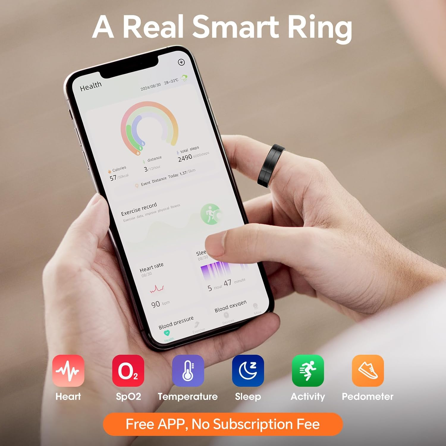 2025 New Ultra-Thin Smart Ring, 24/7 Automatically Tracks Heart Rate, Blood Oxygen, Sleep, Body Temperature, Health Tracker for Men and Women, No Subscription Fee, Android & Ios (Silver Size 12) image number 4