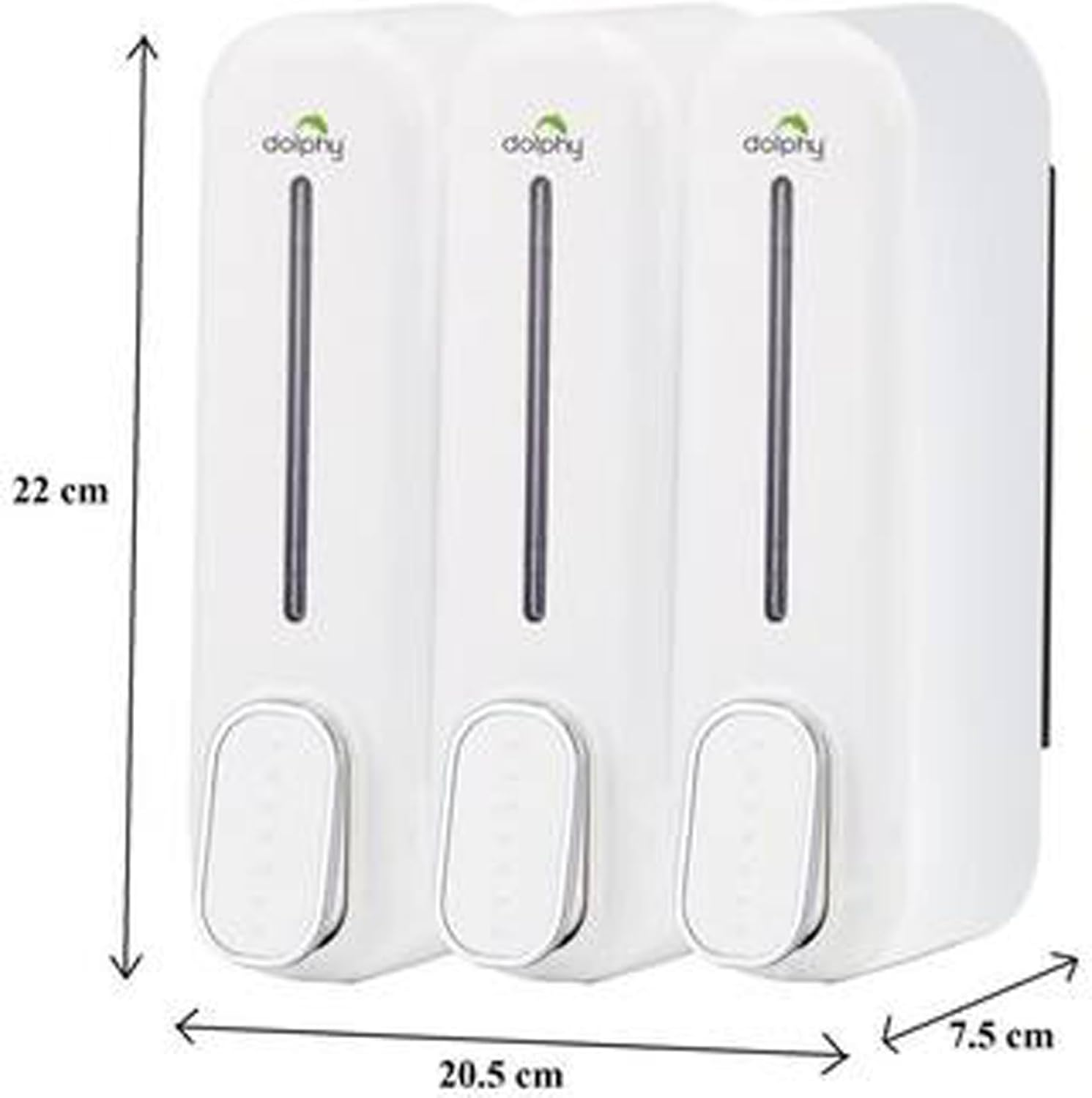 Dolphy Wall Mount Soap Dispenser 300Ml (Pack of 3) | White | Manual ABS Plastic | for Liquid Soap, Shampoo, Conditioner, Lotion | Durable, Easy Refill | Bathroom image number 1