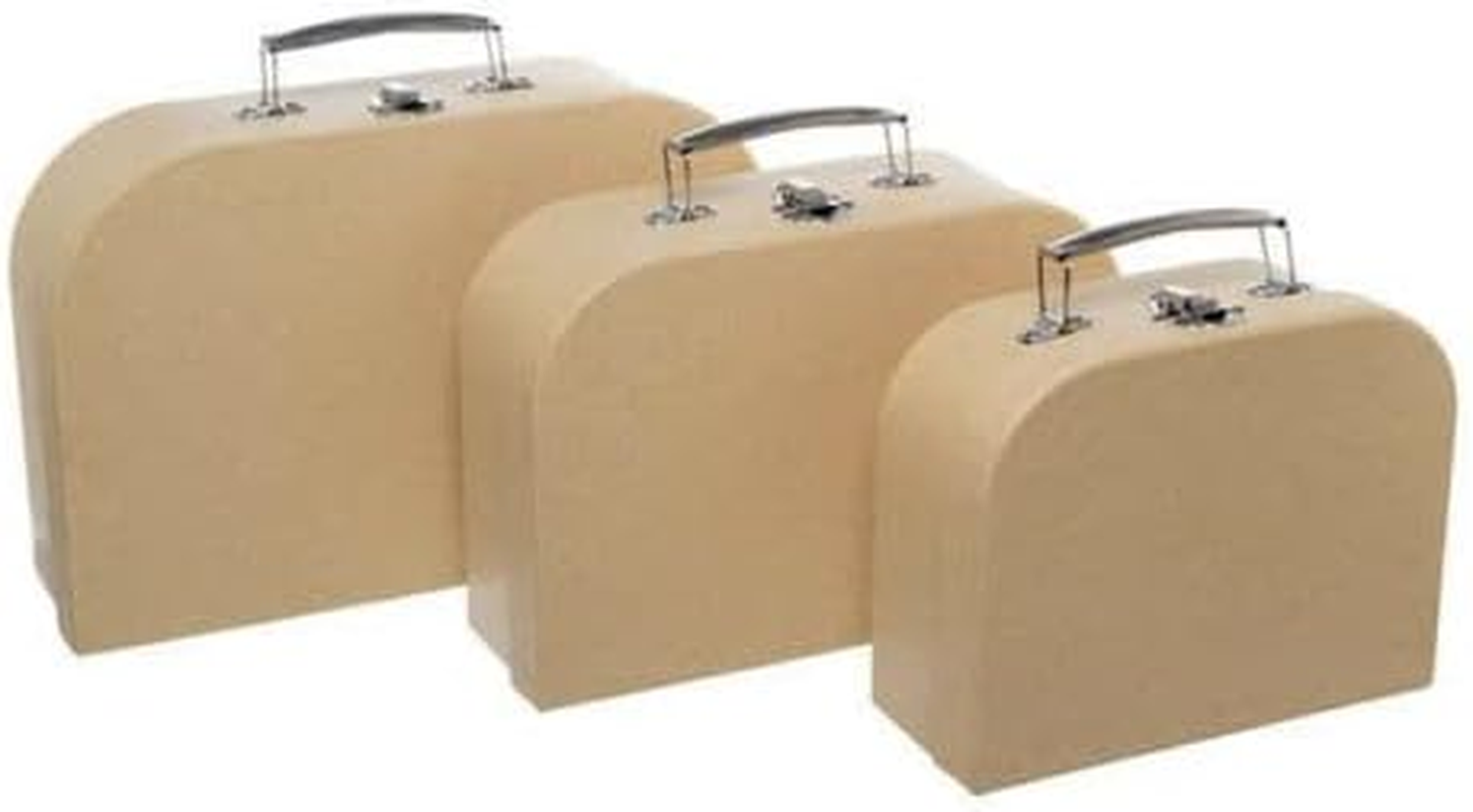 Set of 3 Suitcase Gift Boxes Hamper with Lid Brown Keepsake Storage Wedding image number 1