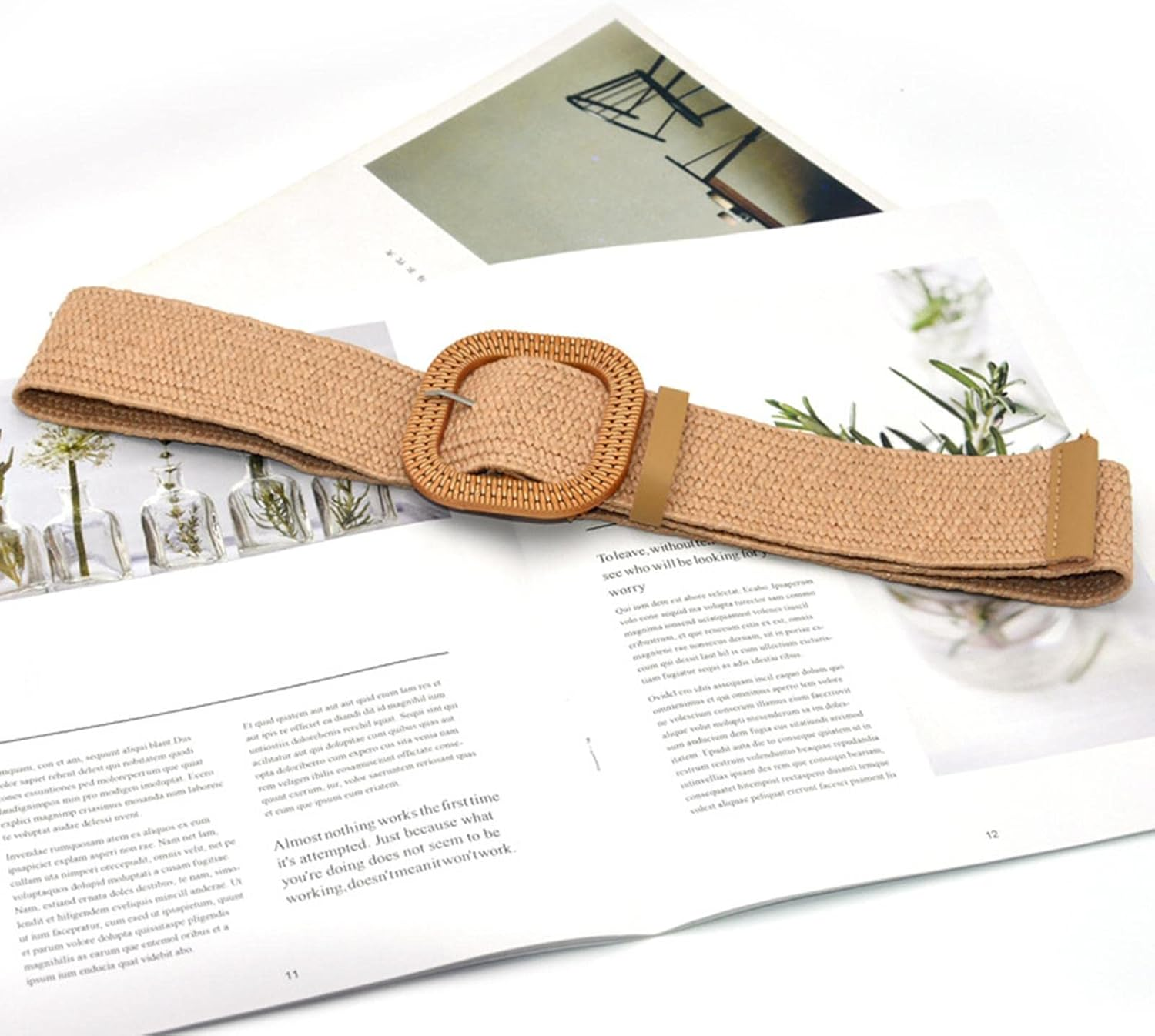 Kowaku Retro Style Wide Straw Woven Waist Belt Elastic Waistband Long for Birthday Women image number 3