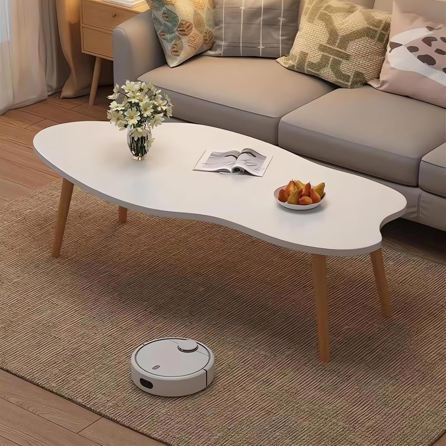 Modern Cloud-Shaped Coffee Table, 80Cm X 40Cm X 42Cm, Living Room Furniture, Wood/White A263 (A White) - Wood image number 1