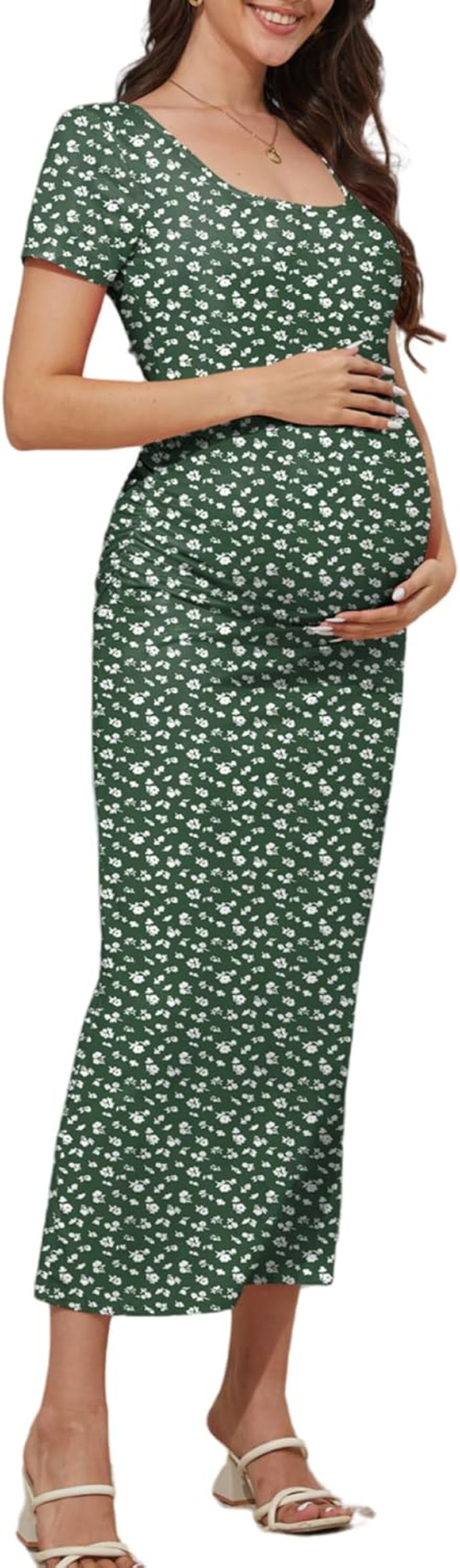 Women'S Square Neck Maternity Bodycon Maxi Pregnancy Dresses