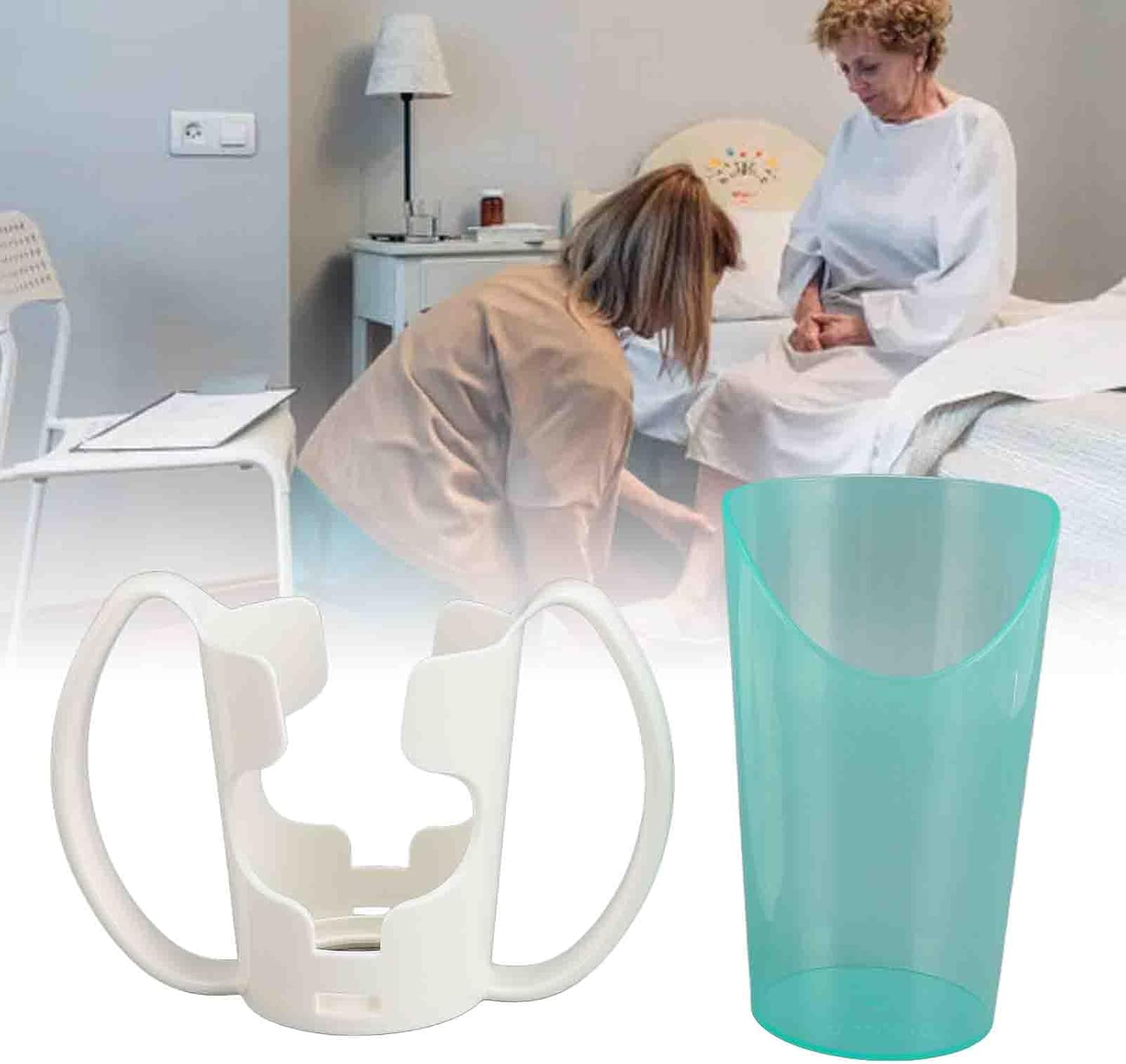 Nosey Cups, Patient Care Food Liquid Drinking Cup Mug with Holder, Beveled Mouth Handicap Cups for Elderly Care, Lightweight Drinking Cup for Elderly Adults Care Living Hospital image number 4
