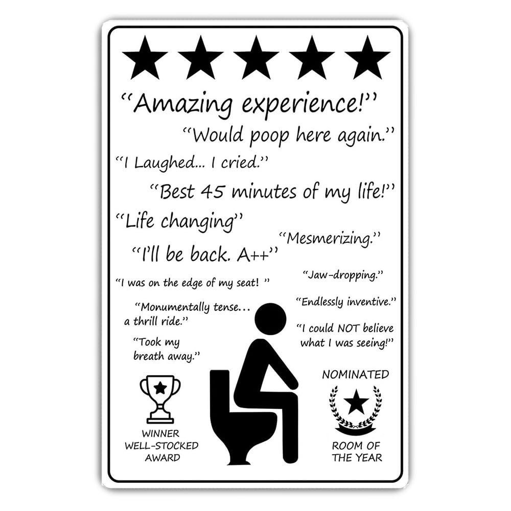 Funny Five Star Rating Bathroom Sign Decor Indoor Outhouse Bathroom Door Wall Art Would Poop Here Again(8X12In) image number 1