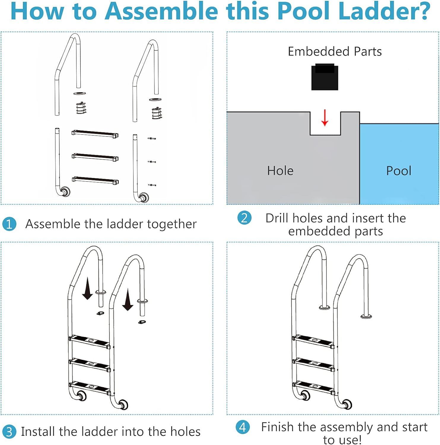 Costway 3-Step Split Stainless Steel Pool Ladder, Heavy Duty Steel Ladder for in Ground Pools, Pool Ladder W/Easy Mount Leg, Non-Slip Footstep