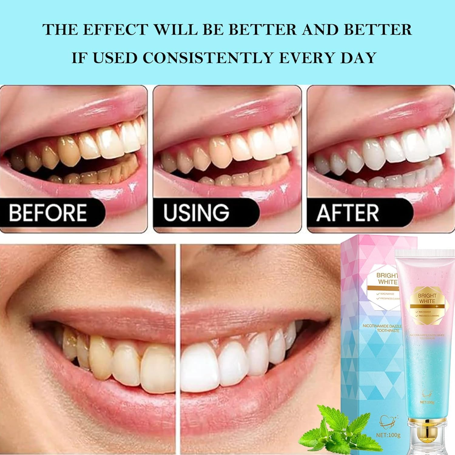Niacinamide Whitening Toothpaste, Enamel Safe Formula for Brighter Teeth & Stain Removal, Vegan, Fluoride-Free with Fresh Mint (1) image number 3