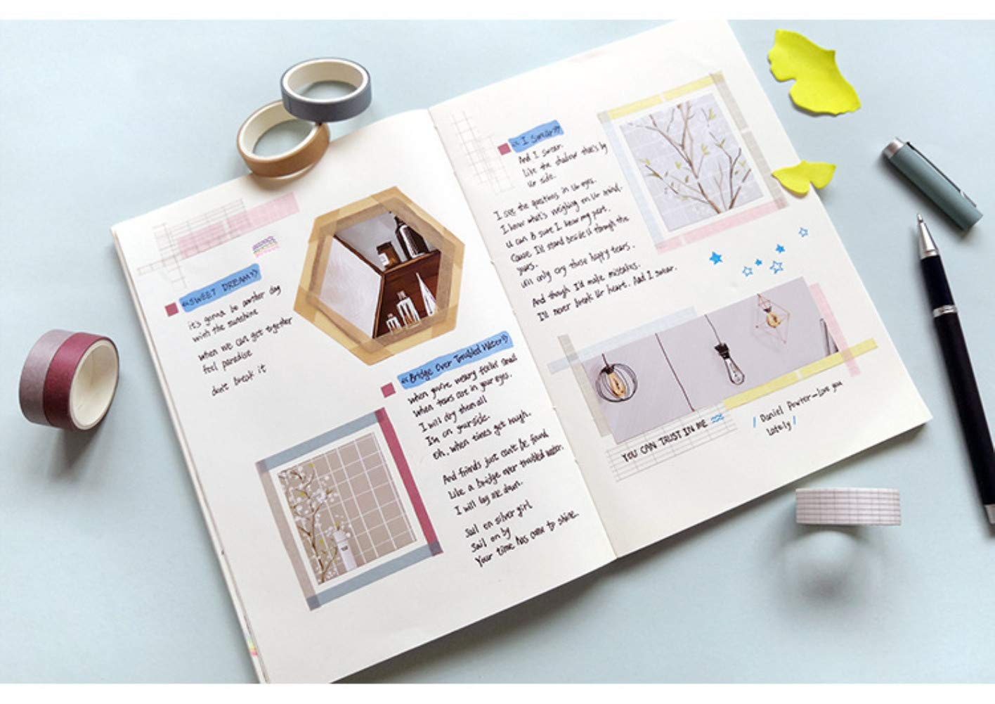 Set of 4 Natural Color Washi Masking Tape, Sticky Paper Tape for DIY, Decorative Craft, Gift Wrapping, Scrapbook, 7-Basic Style - Green image number 3