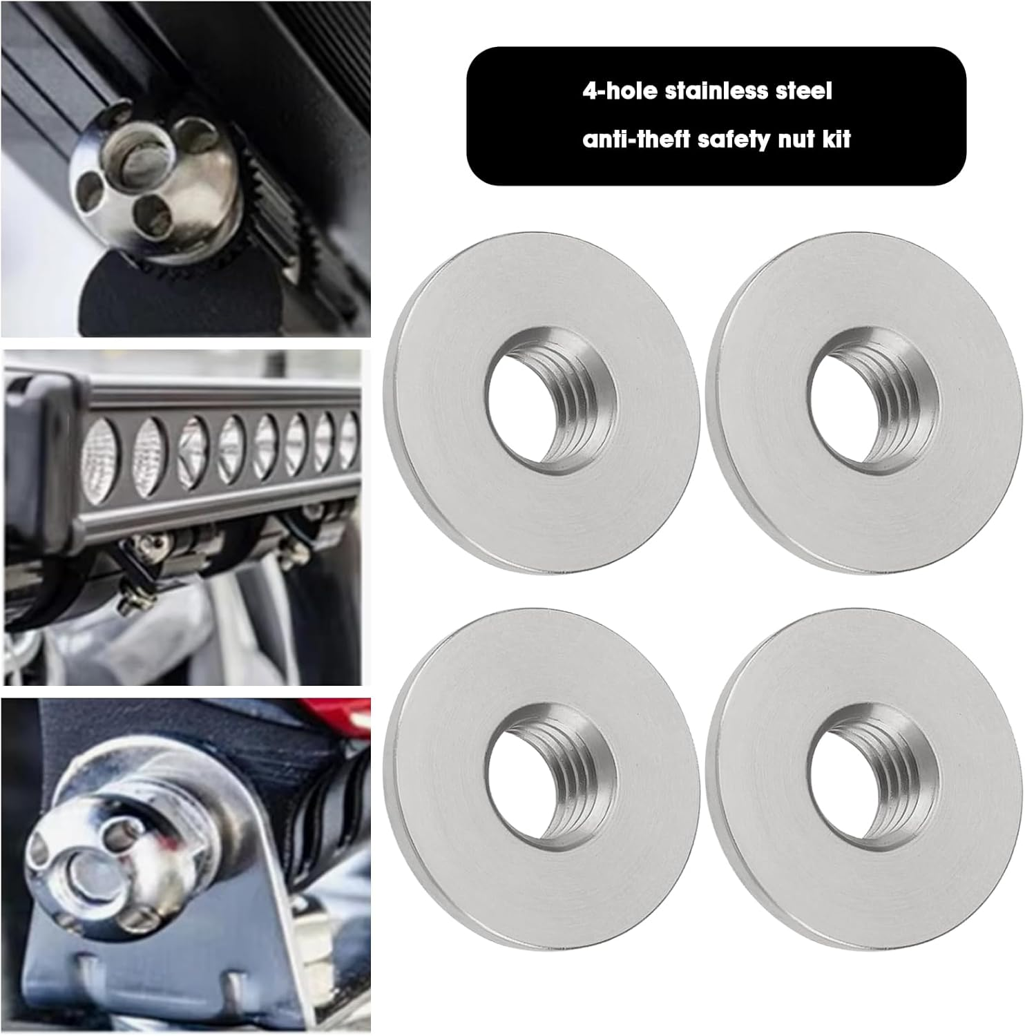Be in Your Mind 1 Set of M8 4-Hole Anti-Theft Security Nut Set Stainless Steel Anti-Theft Device for Rooftop Tent Bike Rack Solar System (4 Nuts 1 Lock) Silver image number 6