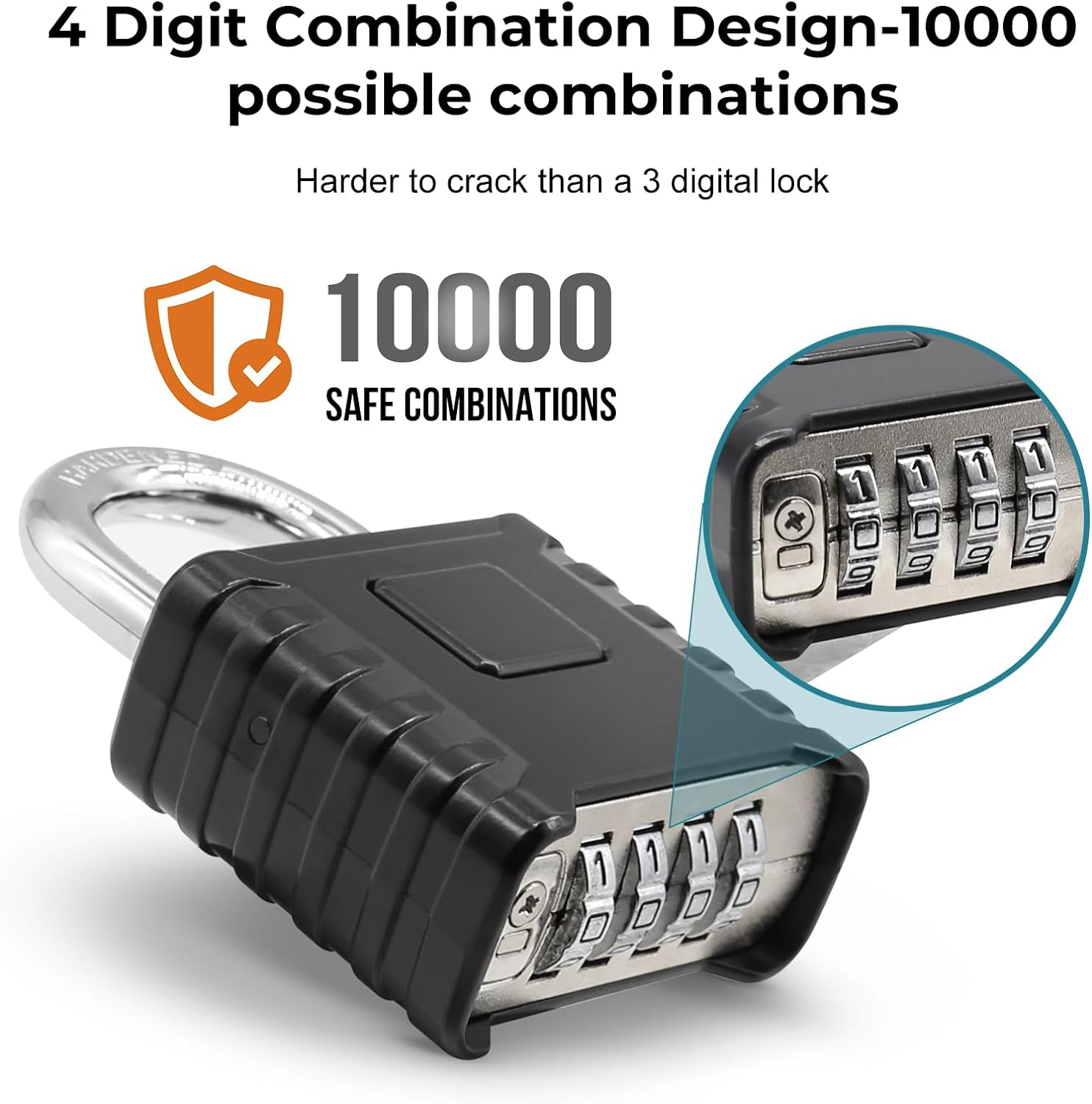 Heavy Duty Combination Padlock, 4 Digit Combination Lock Outdoor, One-Touch Unlocking, Weatherproof, Hidden Password Design for Home, School, Garage, Gate, Garden image number 2