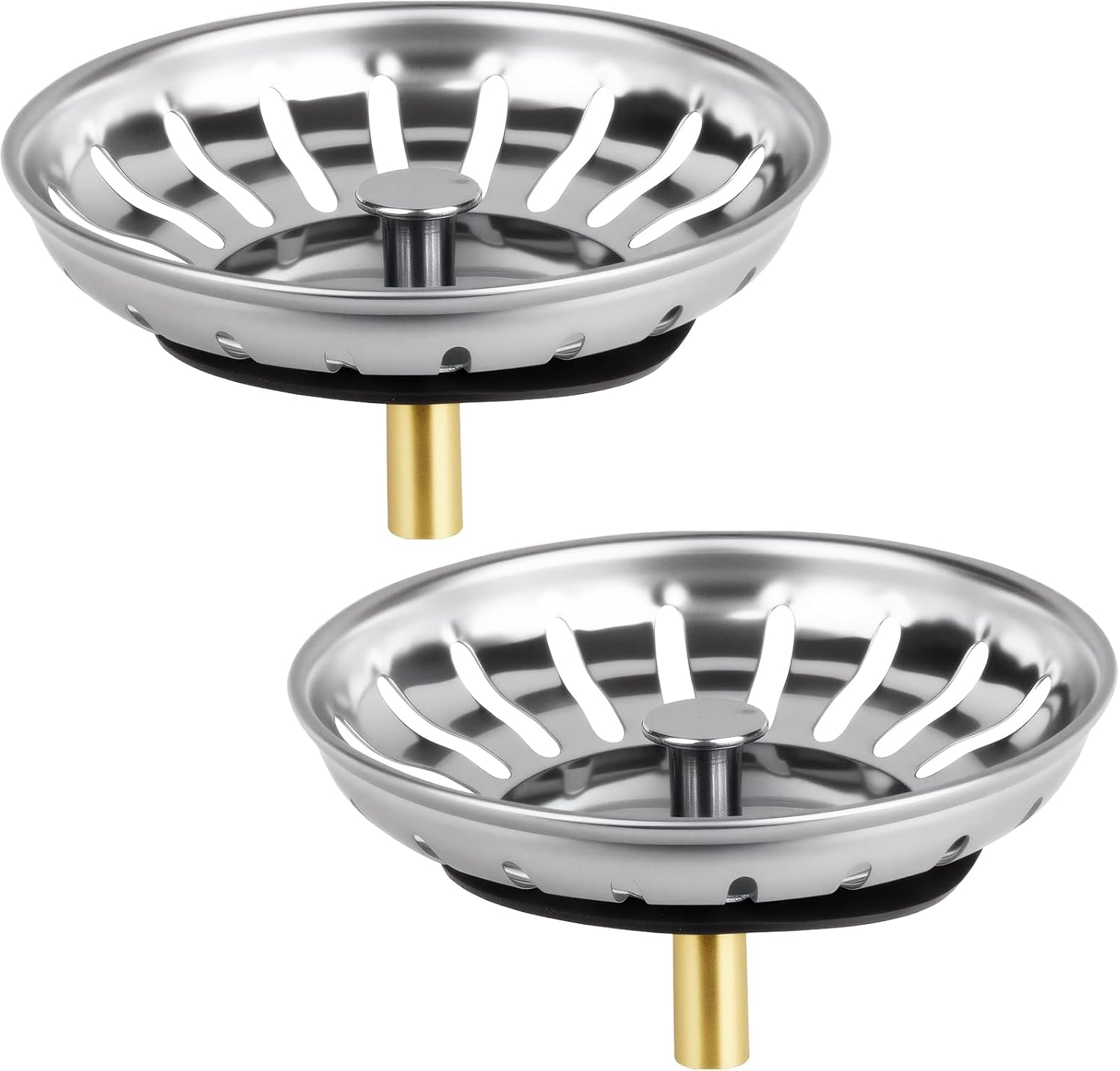 Sink Strainer Plug 304 Stainless Steel, Kitchen Waste Sink Plugger with Rubber Basket Filter & 20 Large Holes, Drain Filter Stopper Combo for Kitchen Bathroom Indoor Outdoor Use (2 Pcs, 82Mm) image number 1