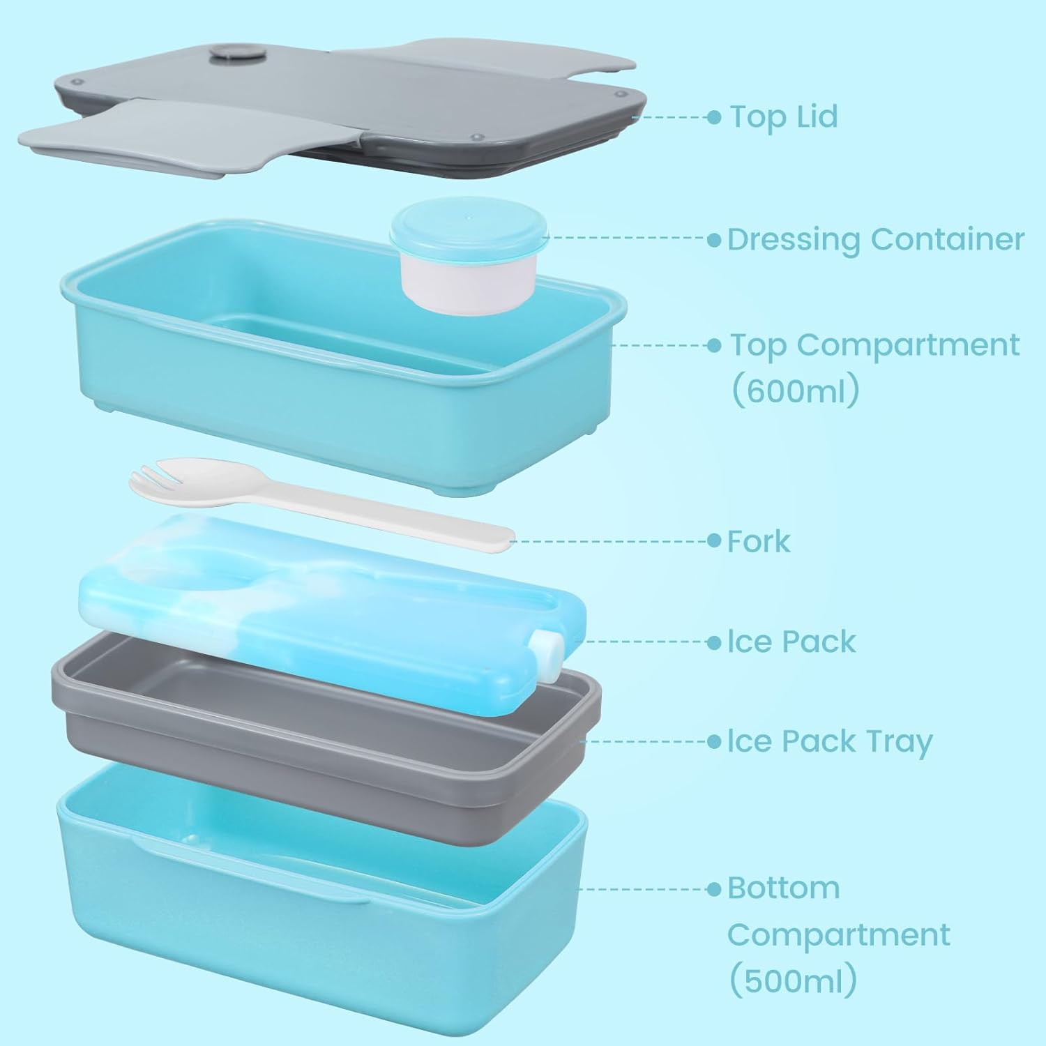 Globright Bento Lunch Box for Kids,6 Stackable Containers for Adults, Leak-Proof Built-In Utensil Set Reusable Ice Pack (Blue) - Pink image number 4