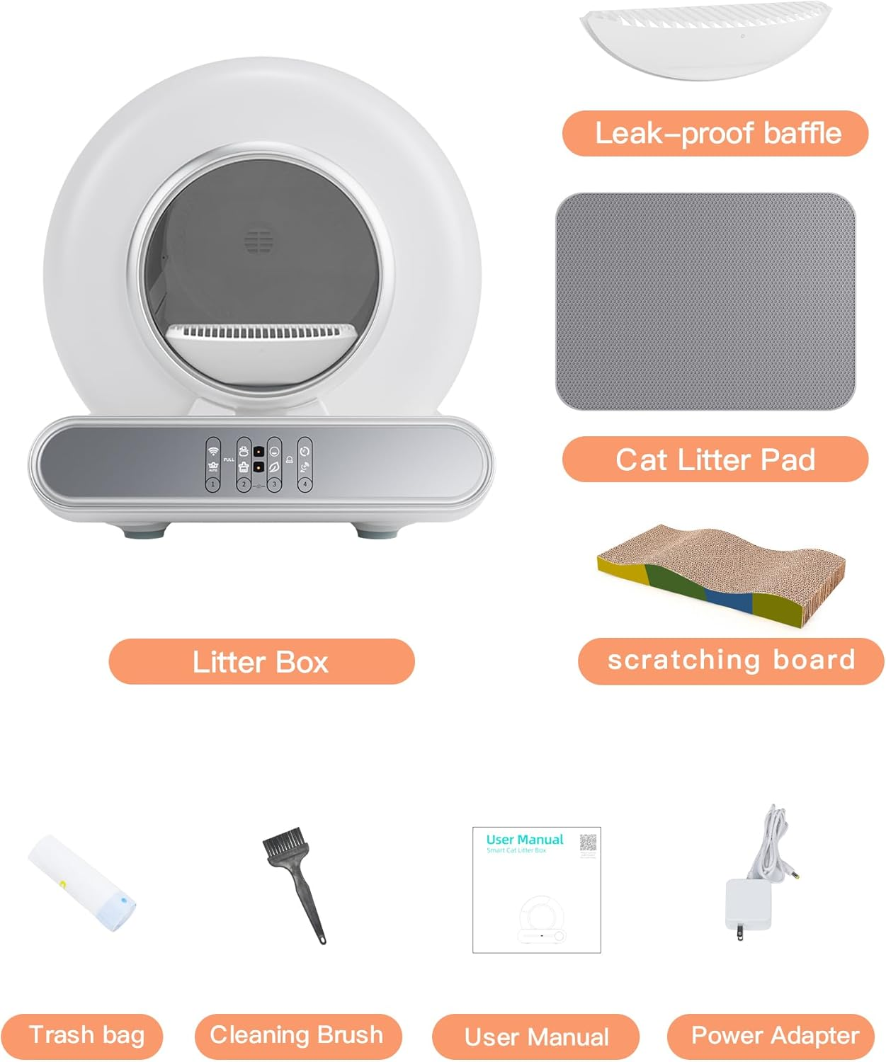 Automatic Cat Litter Box Tray, 65/9L Large Capacity Self-Clean No-Scoop Litter Clean Robot, with Safety Protection/Smart App/Odor Removal for Multi Cats (2-18LB) image number 4