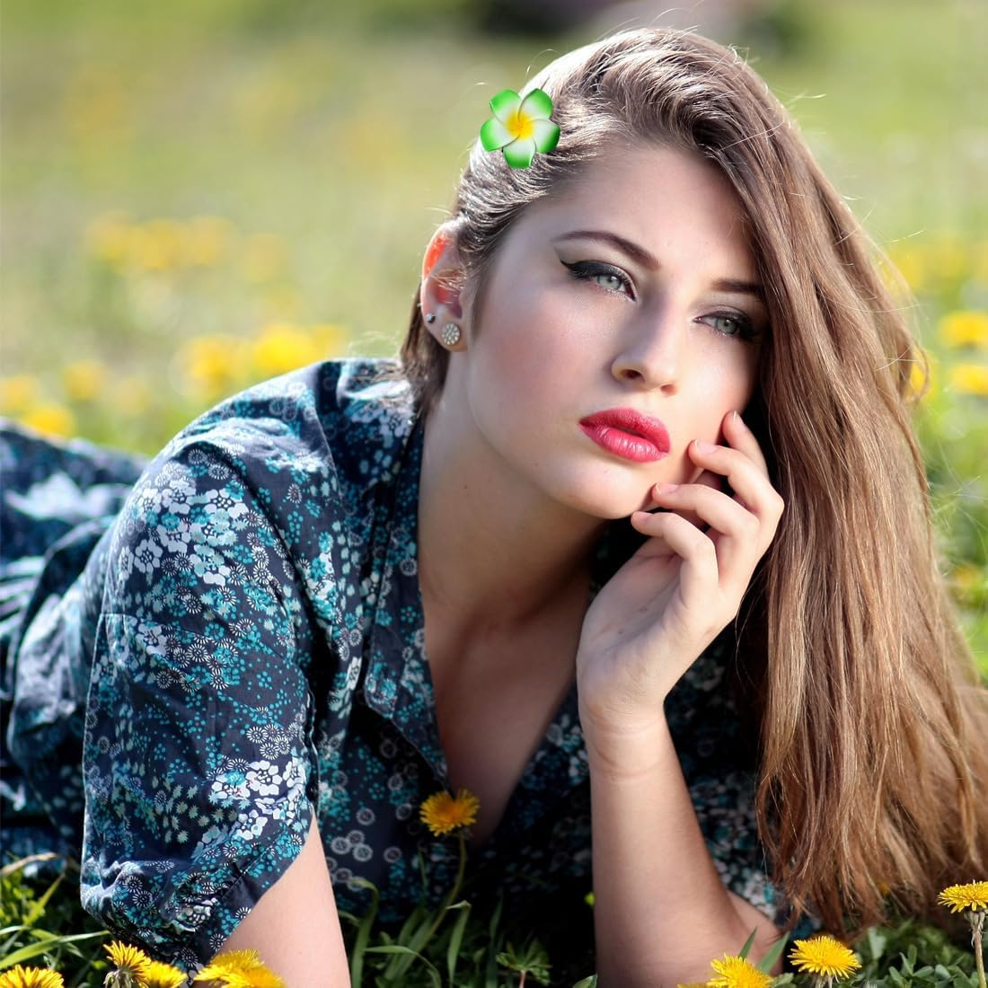 SIRLOMU 9 Pieces Flower Hair Clips Hawaiian Flower Hair Clips Plumeria Hair Clips Bohemian Tropical Flower Hair Clips Women Holiday Beach Party Artificial Flower Clips image number 4