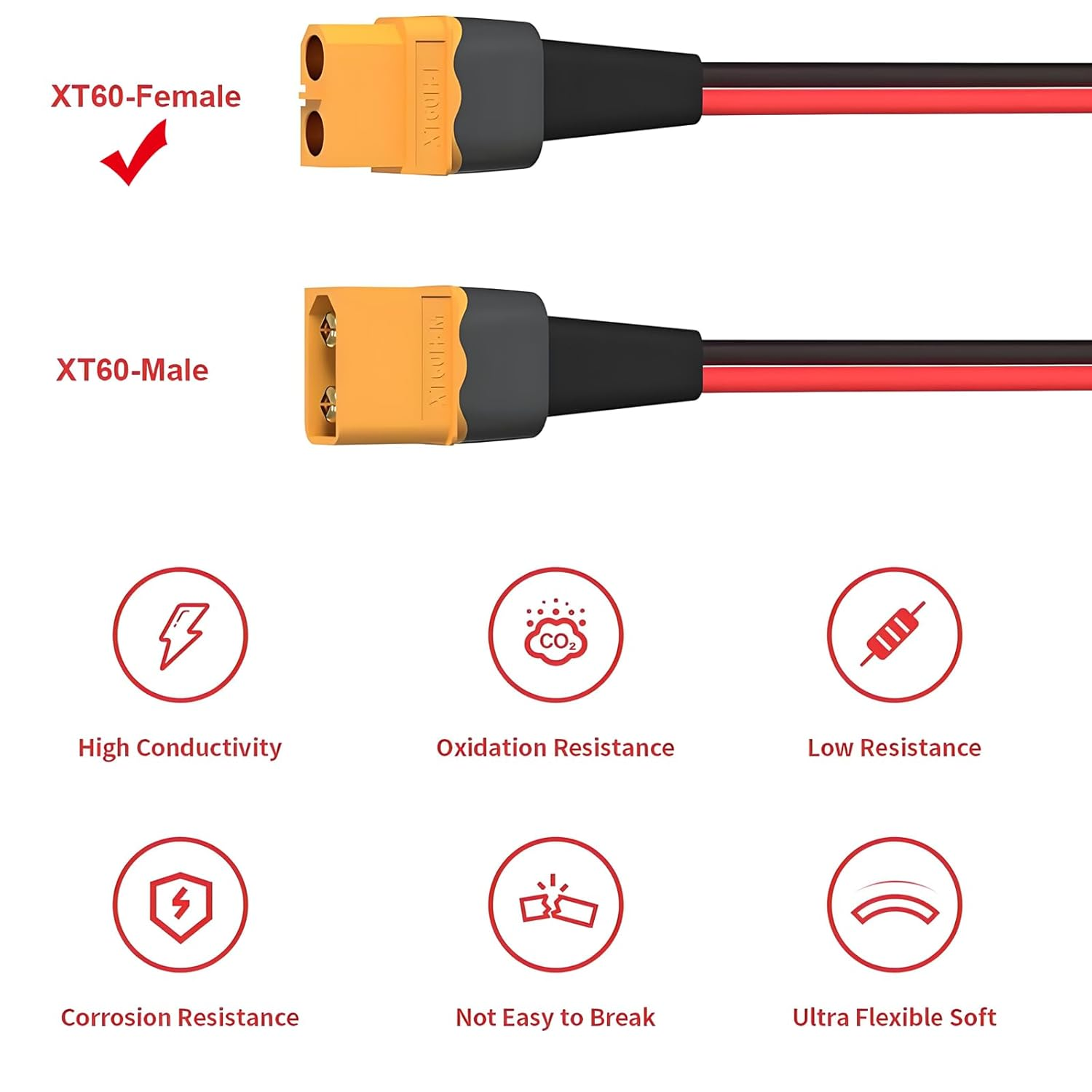 Yeanifeana XT60 to Anderson Adapter Cable 12AWG 2FT, 45A High-Current Female to Anderson Connector for RC Battery, Solar Panel, Portable Power Station, Durable Plug & Play Design image number 1