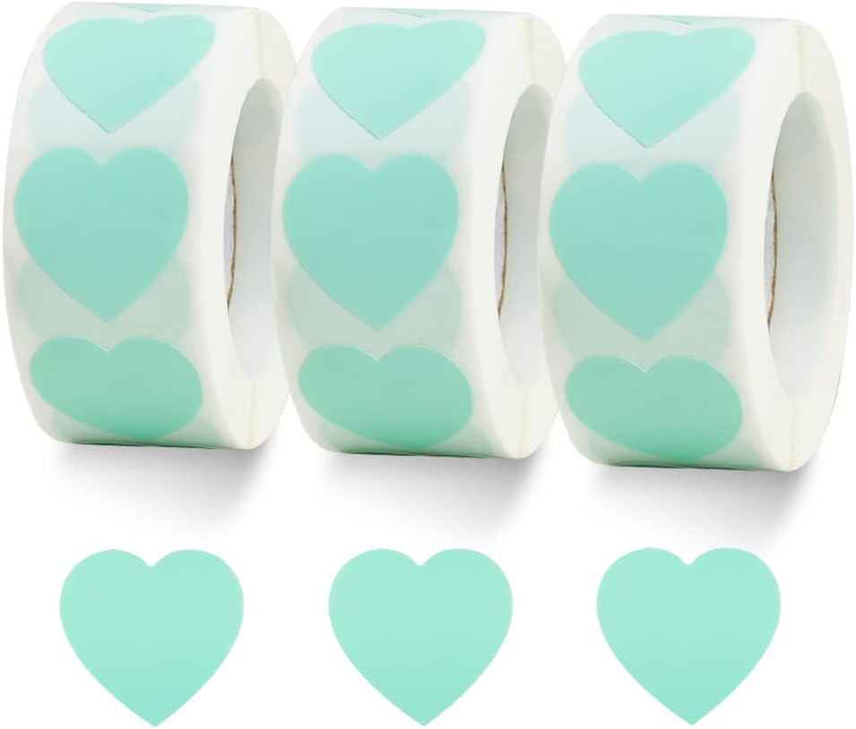 1500 Labels Blue Heart Stickers 1 Inch Heart Coding Shape Paper Labels for Wedding Anniversaries Invitation Envelopes Cute Decals for Water Bottle Packaging(3 Pcs/500 per Roll)