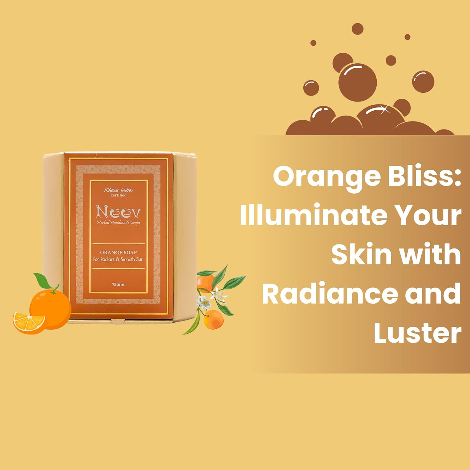 Neev Orange Soap for Radiant and Lustrous Skin - 75Gms