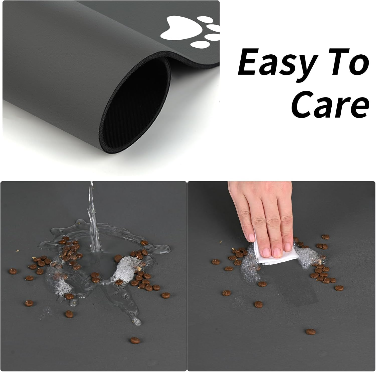 Pet Food Mat,Non-Slip Dog Food Mat, Feeding Mat Quick-Dry Dog Mat for Food and Water Bowl,Pet Placemats for Cat (Dark Gray, 40X60Cm) image number 3