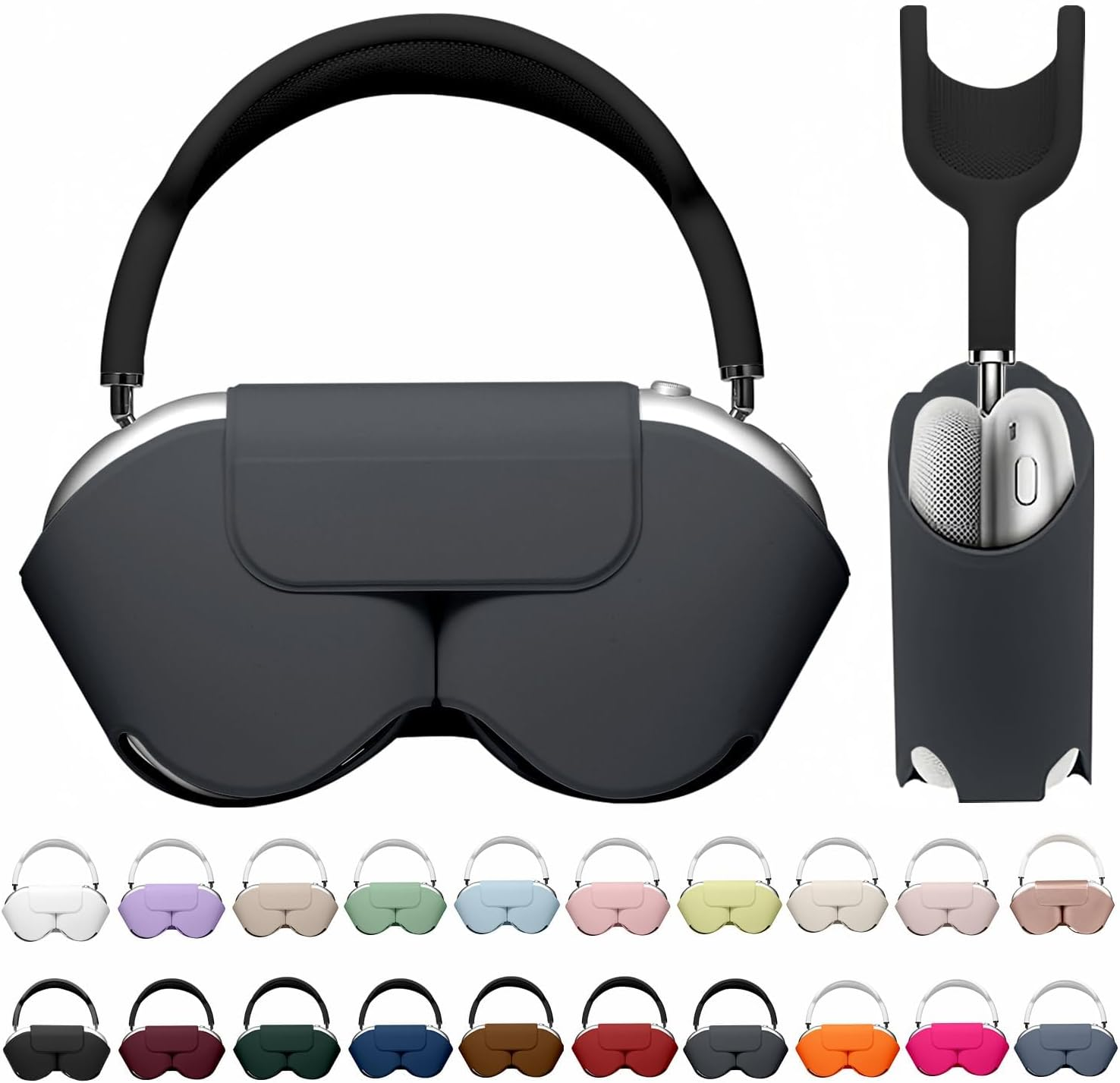 For Airpods Max Smart Case Cover, Soft PU Leather Protective Cover Accessories for Airpod Max with Sleep Mode, Anti-Scratch & Anti-Dust Travel Carrying Case for Airpods Pro Max Headphones 1/2, Black