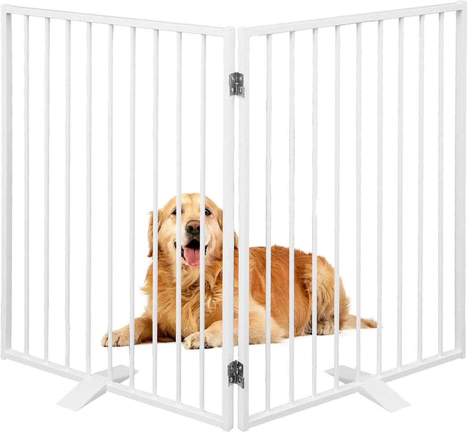 2 Panels Metal Dog Gate for Doorways Folding Pet Barrier, Adjustable Indoor Outdoor Dogs Fence with Support Feet Freestanding Dog Gates Indoor, Black, 132&times;76 Cm