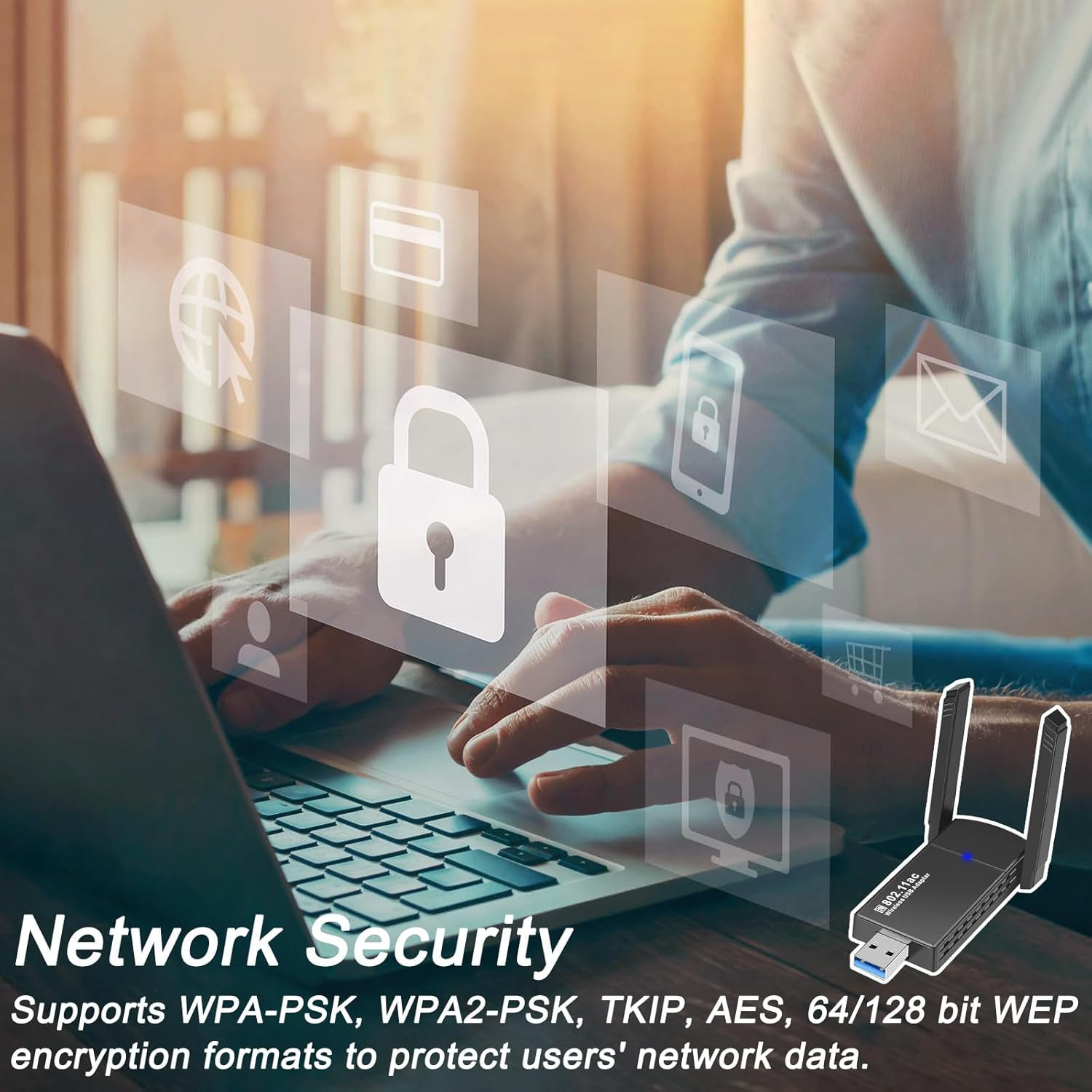 USB Wifi Adapter for PC 1300Mbps Wireless USB Computer Network Adapter USB 3.0 Wifi Dongle Wifi Antenna Dual Band 5G/2.4G for Desktop Laptop for Windows 7/8/8.1/10/11/Xp/Vista/Linux/Mac Os 10.9-10.15 image number 2