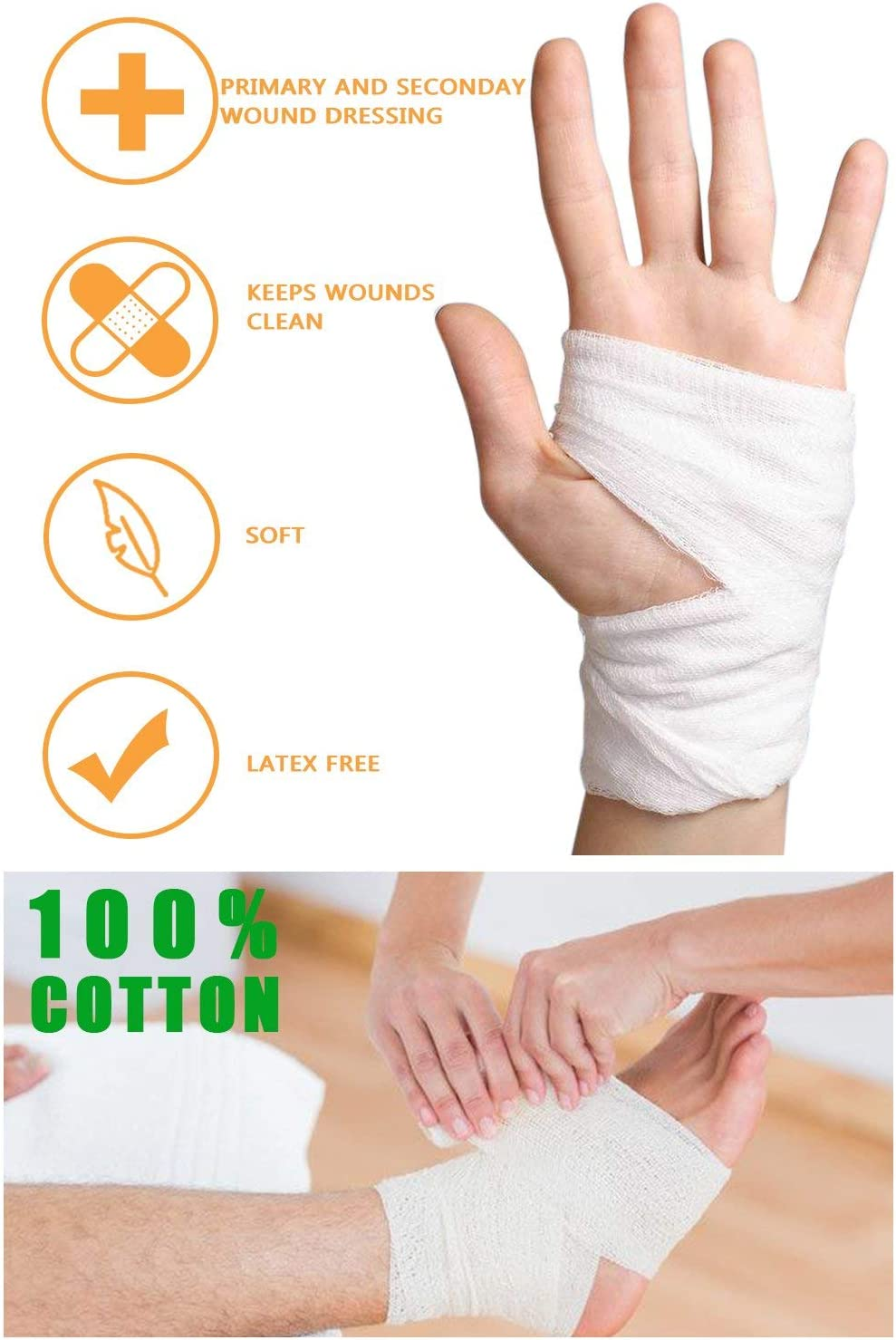 Gauze Bandage Rolls Elastic Stretch Medical Self-Adherent Pressure Wrap First Aid Conforming Tape, 36Pcs, 7.5Cm*4.5M image number 1