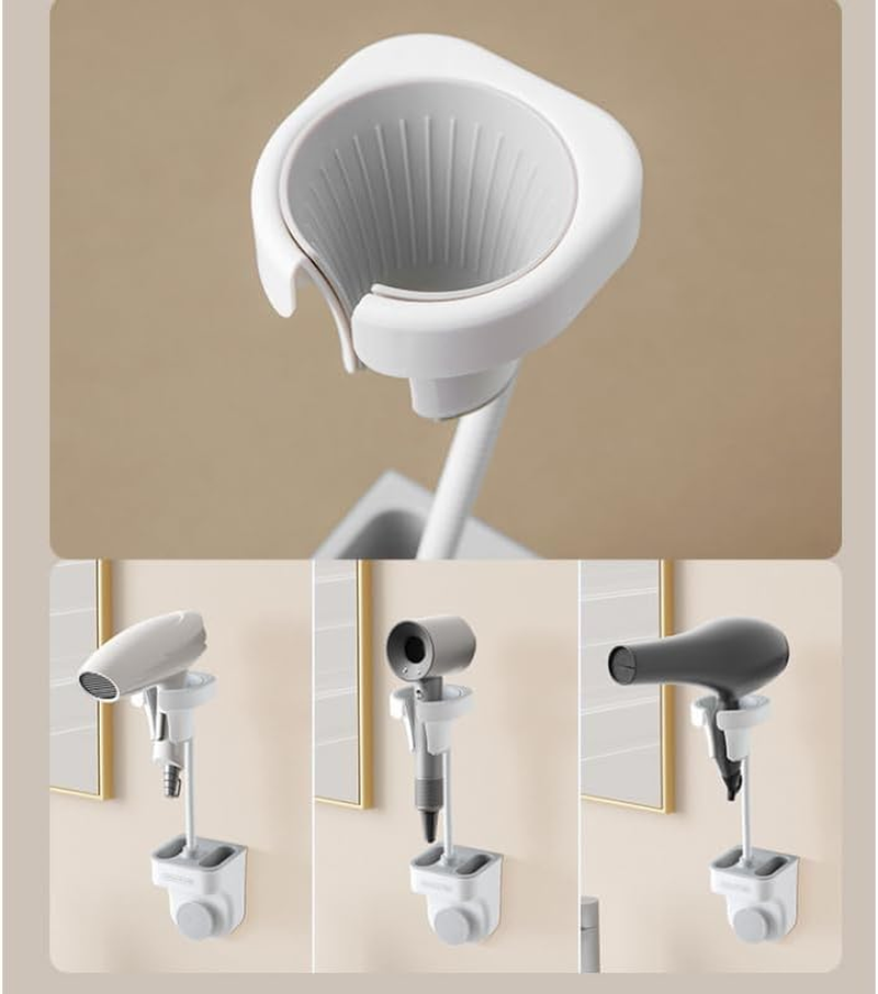 LAKYMIE Hair Dryer Holder Hands-Free Blow Dryer Holder 360 Degrees Adjustable Hair Dryer Rack Wall Mounted and Self-Adhesive image number 5