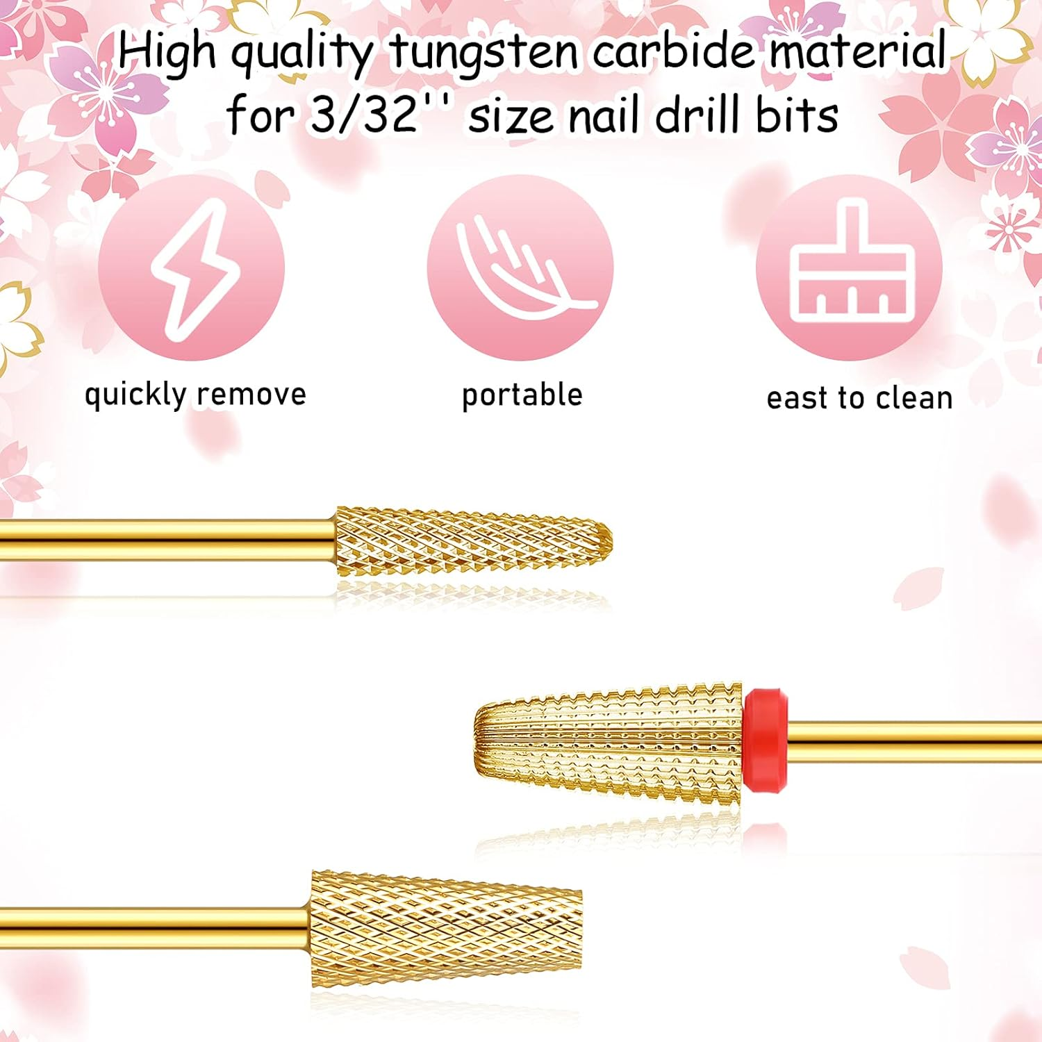 Outus 3 Pieces Nail Carbide 5 in 1 Bit Nail Drill Bits Set Tapered Barrel Carbide Nail Drill Bit, 3/32 Inches Cone Shape Carbide Bit Carbide Nail Drill Bits for Acrylic or Gel Remover (Golden) image number 5