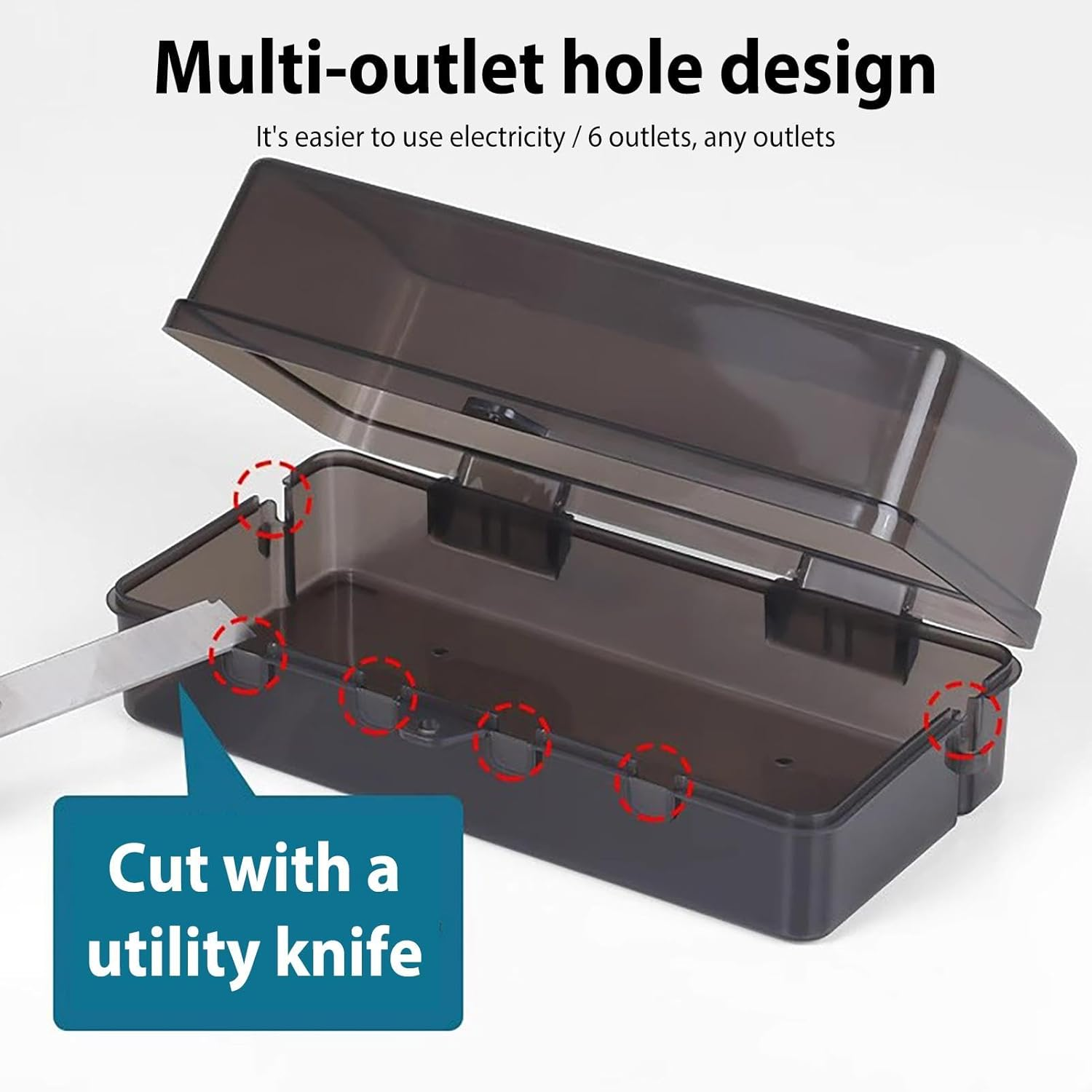 Generic Waterproof Cable Box Cover, 6 Outlet Holes Waterproof Electrical Box Cover, Lockable Outdoor Socket Box Rainproof Large Space for Socket Assistant, XV2S0LBRRQD5THD07 - White image number 6