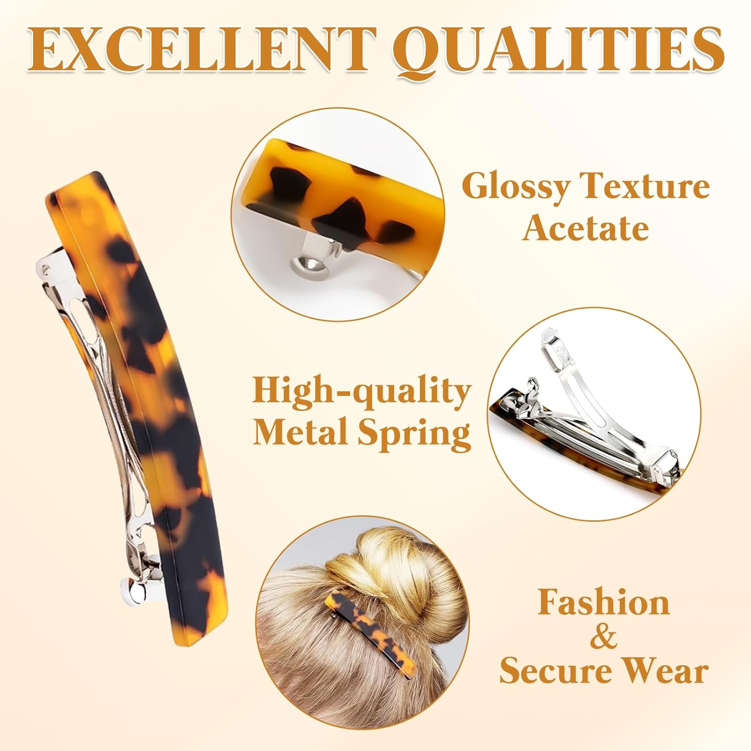 Hanyousheng 6 PCS French Hair Clips, 7.5Cm Acetate Barrette Hair Sliders, Tortoiseshell Delicate Hairs Accessories, Colorful Hairs Clis for Women and Girls(Six Colors)