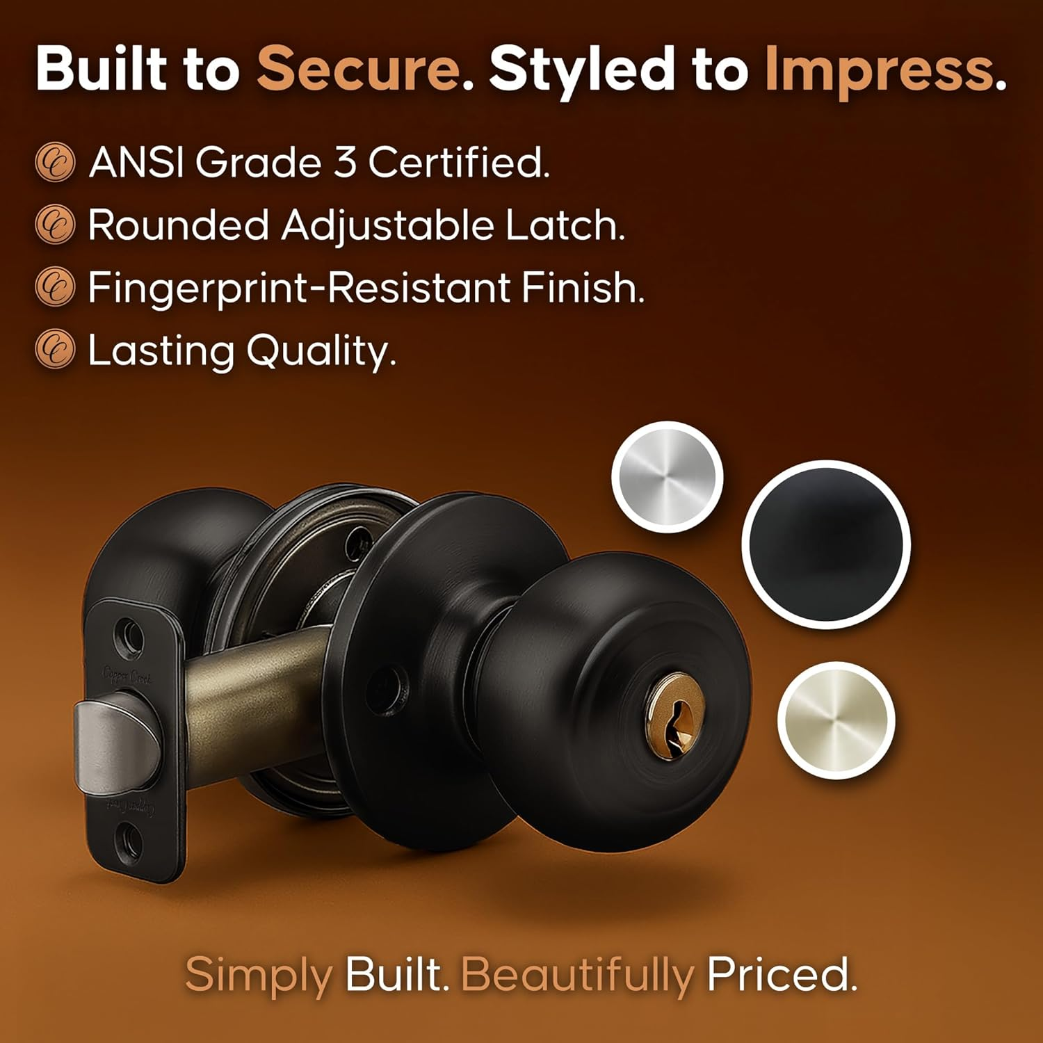 Copper Creek CKDB141BC Colonial Door Knob Keyed Alike with Deadbolt Combination, Black - Polished Stainless image number 7