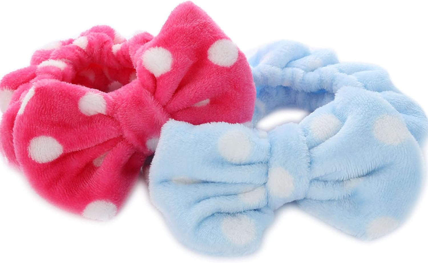 Hairizone 2 Pack Makeup Headbands for Washing Face Shower Spa, Soft and Cute Big Bow Hair Bands for Women and Girls (Light Blue/Roseo) - Pink image number 4