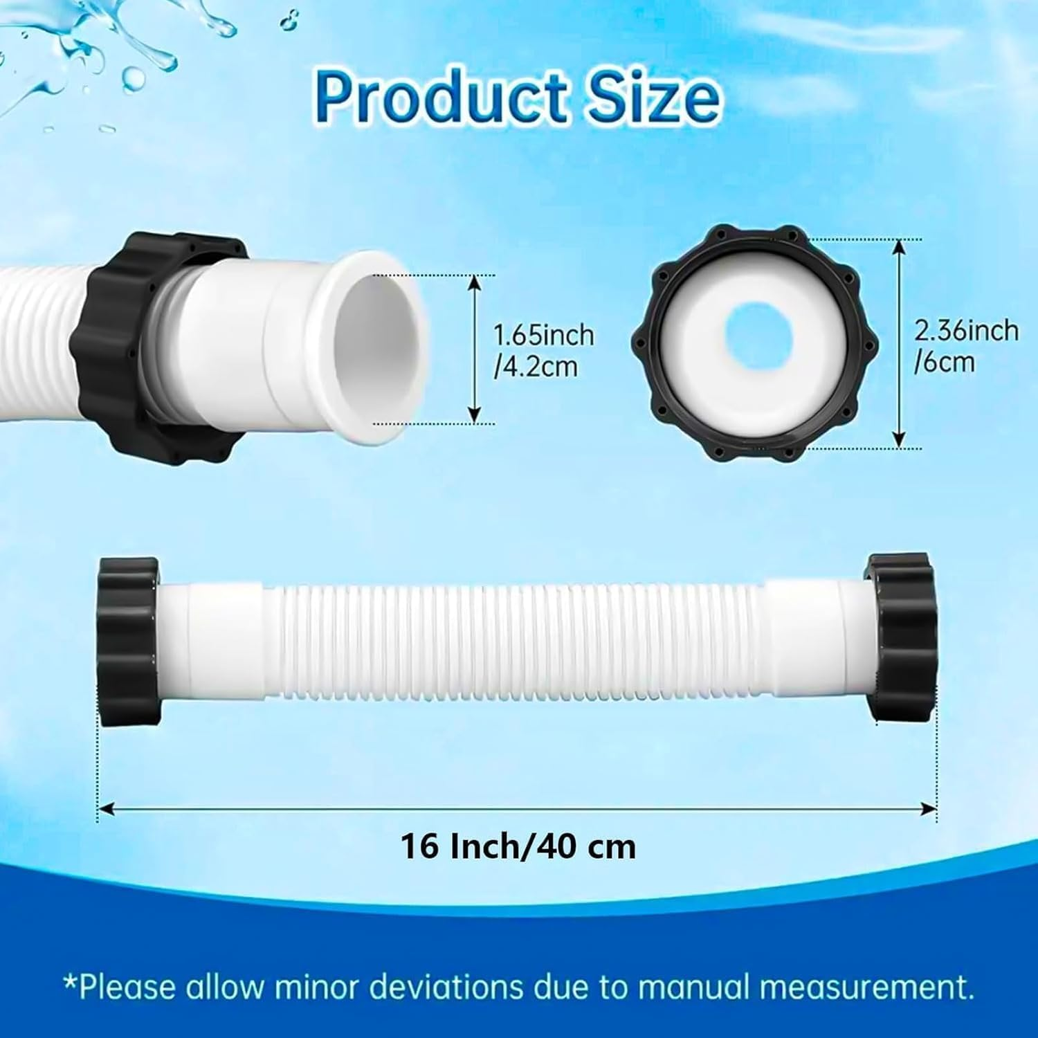 2 Pcs 40 Cm Swimming Pool Hose, Pool Pump Replacement Hos, 1.5 Diameter Easy to Install Accessory Pool Hose with Nut for above Ground Pools, Filter Pumps image number 5
