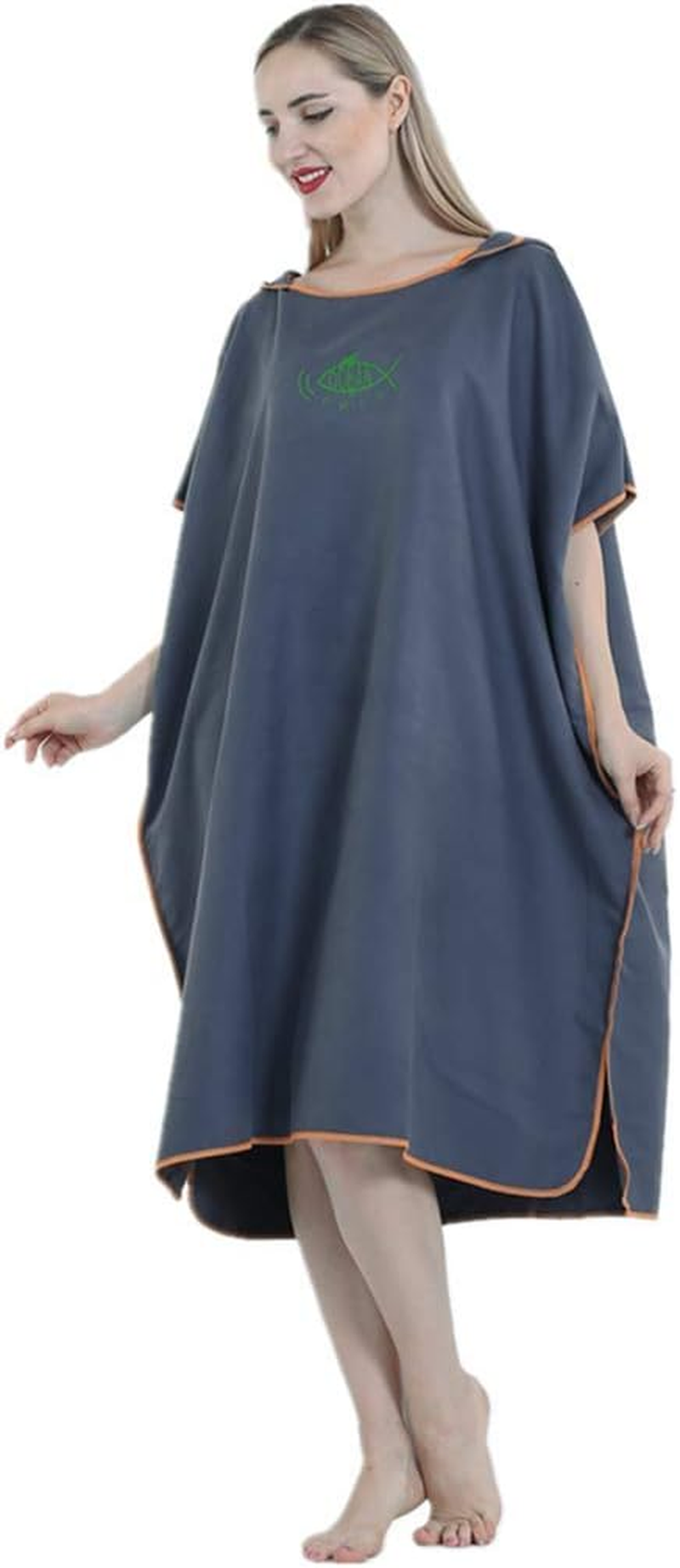 X-Labor Unisex Bath Poncho Beach Towel Microfibre Quick Drying Bathrobe Poncho with Hood Shower Towel Swimming Surfing Beach Diving Bath Resort, A-Dark Blue, One Size - A-Black image number 6