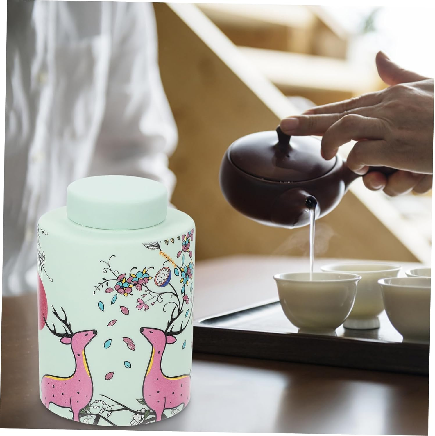 Alipis Ceramic Tea Canister Airtight Storage Jar Small Kitchen Tea Container for Home Use for Storing Leaves and Spices image number 5