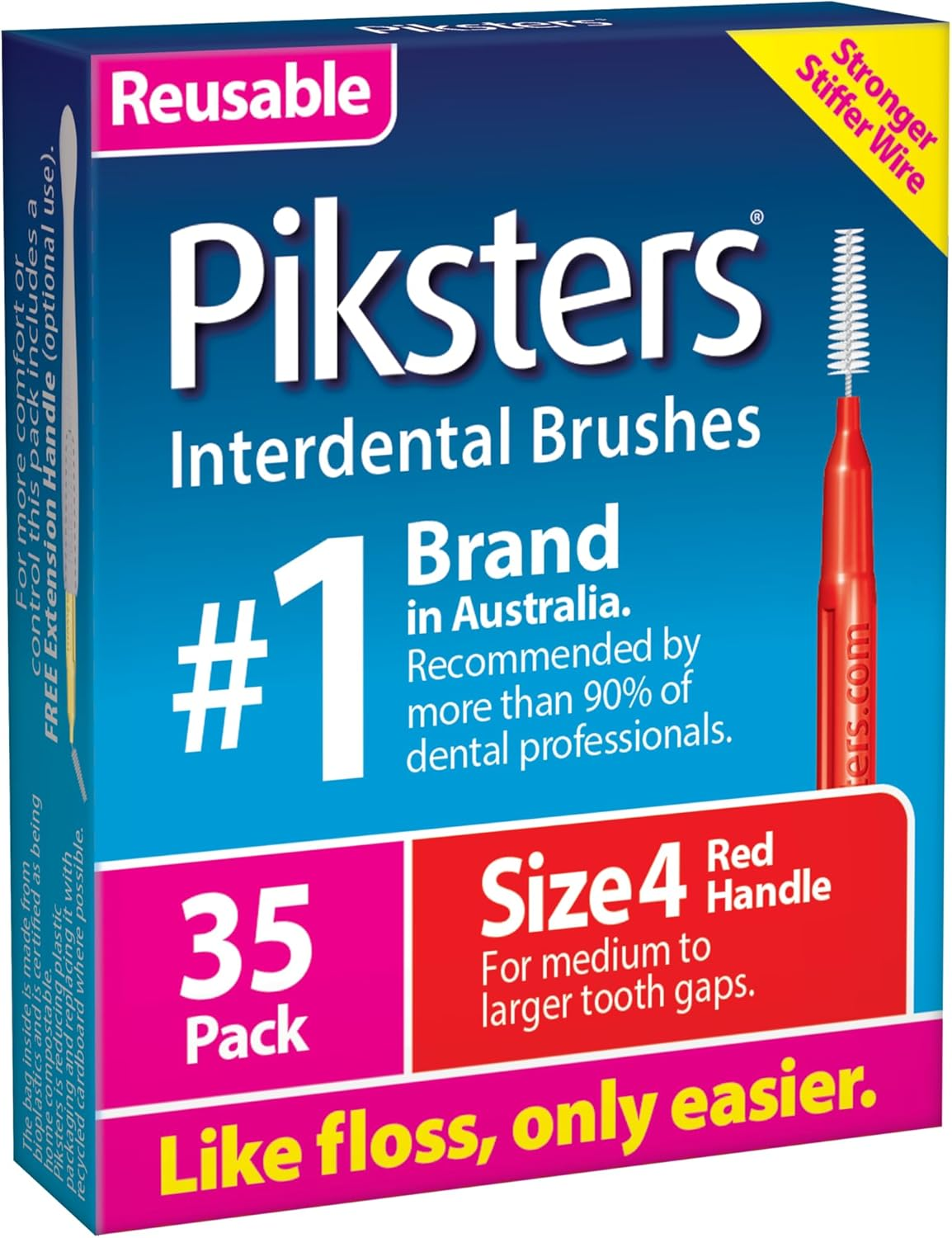 Piksters Interdental Brushes, Size 4, Interdental Tooth Brush for Medium to Large Gaps, Gum Soft Bristles for Plaque Removal, Safe for Braces (35 Pk)
