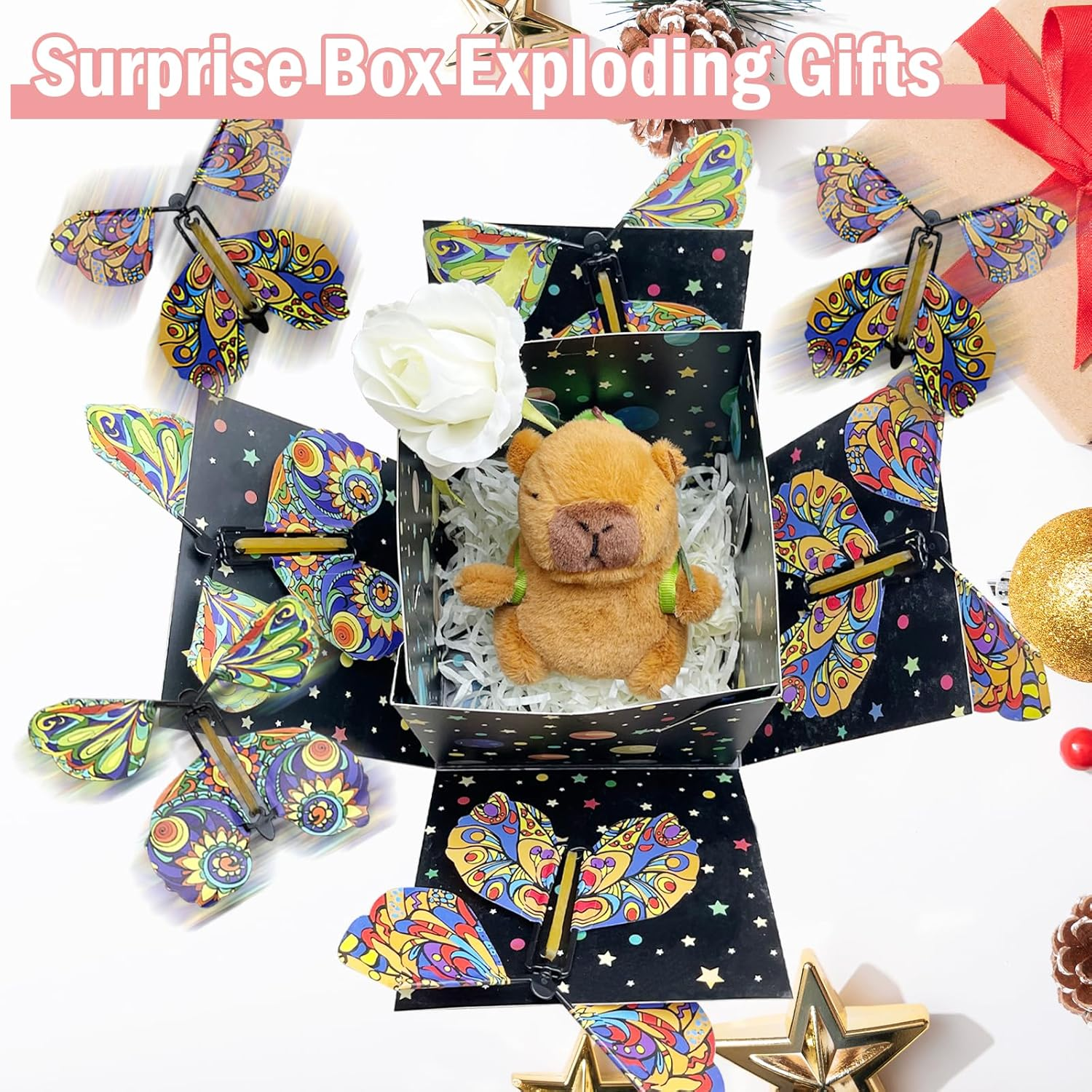TUSAUW Butterfly Explosion Gift Box - Flying Butterfly Surprise Box for Birthdays, Christmas, Valentines, Proposal, Wedding Gifts & Prank (Black) - Black2 image number 1