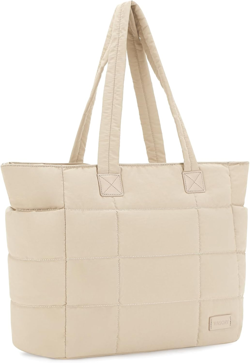 Tote Bag for Women, VASCHY Lightweight Large Quilted Puffer Work Tote with Laptop Compartments Zipper for Casual/Travel/Gym