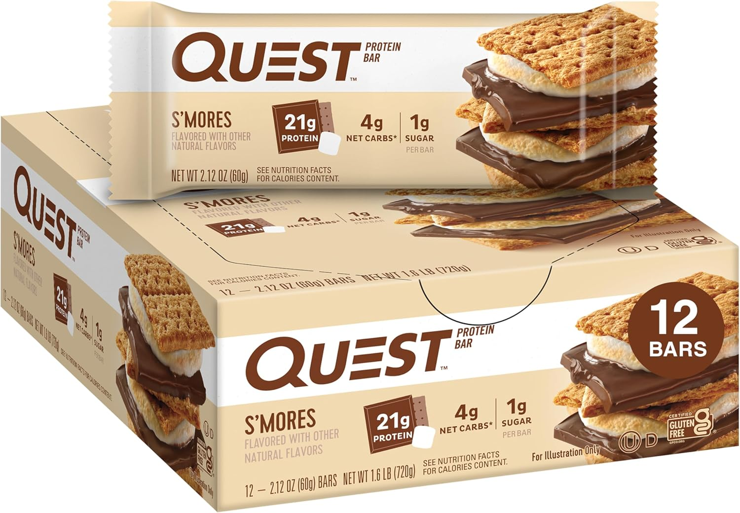 Quest Nutrition S&rsquo;Mores Flavoured Protein Bar, High Protein, Gluten Free, Keto Friendly, 12-Count image number 1
