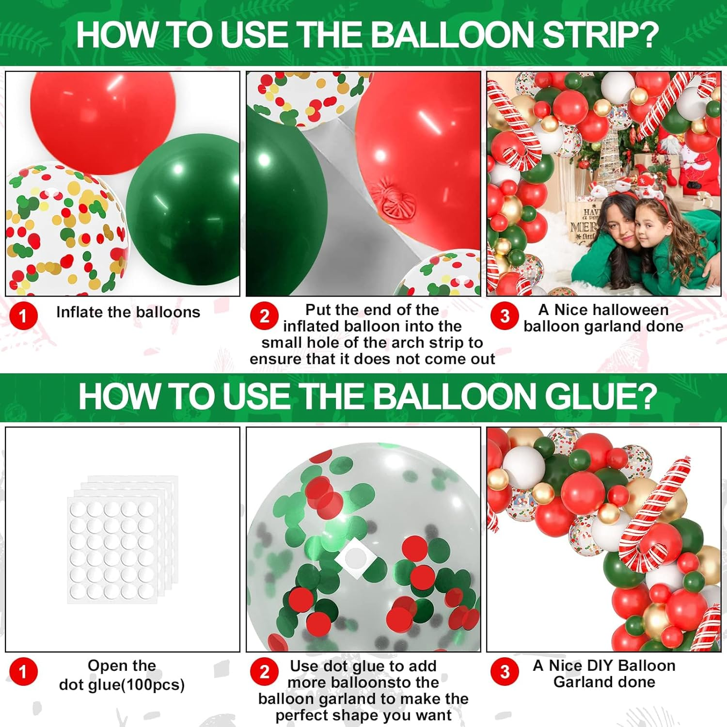 Christmas Decoration,Zanzer Christmas Balloon Garland Arch Kit - 105 Pcs Red Green Gold and White Balloons with Candy Cane Balloons for Xmas Party Decorations - A image number 2