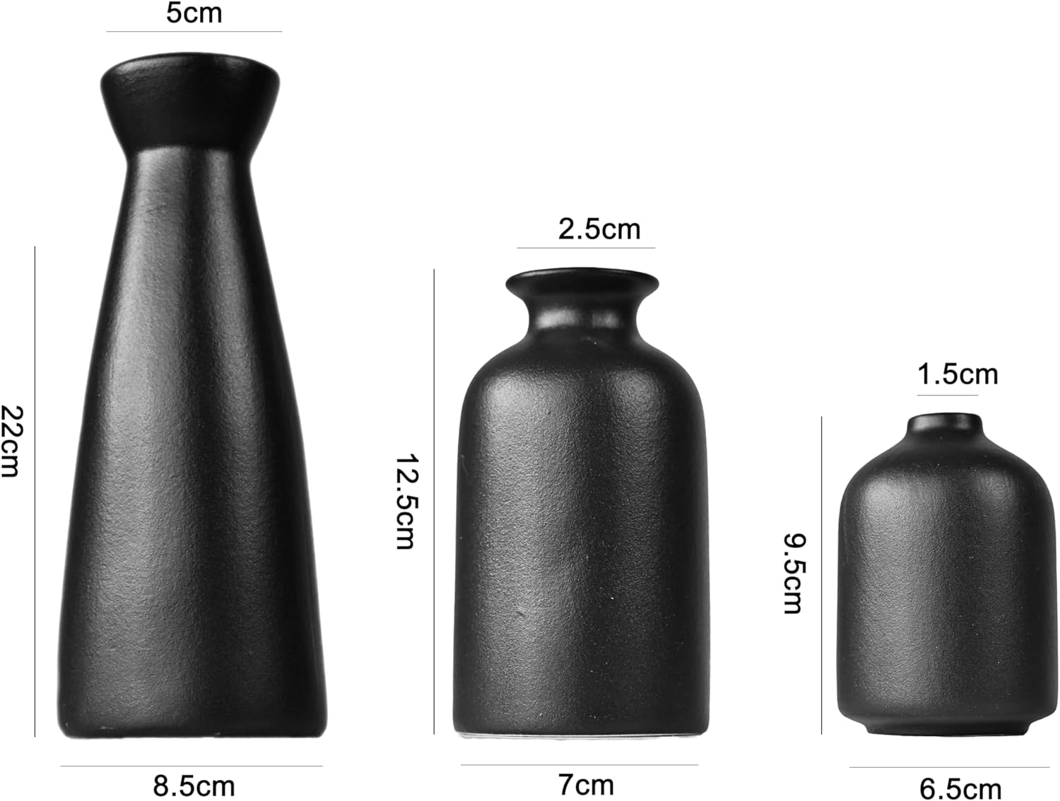 Black Ceramic Vase Set-3 Small Flower Vases for Decor Boho Vase Distressed Farmhouse D&eacute;cor, Pottery Decorative Flower Vase for Home Decor, Table, Living Room Decor, Idea Shelf image number 1
