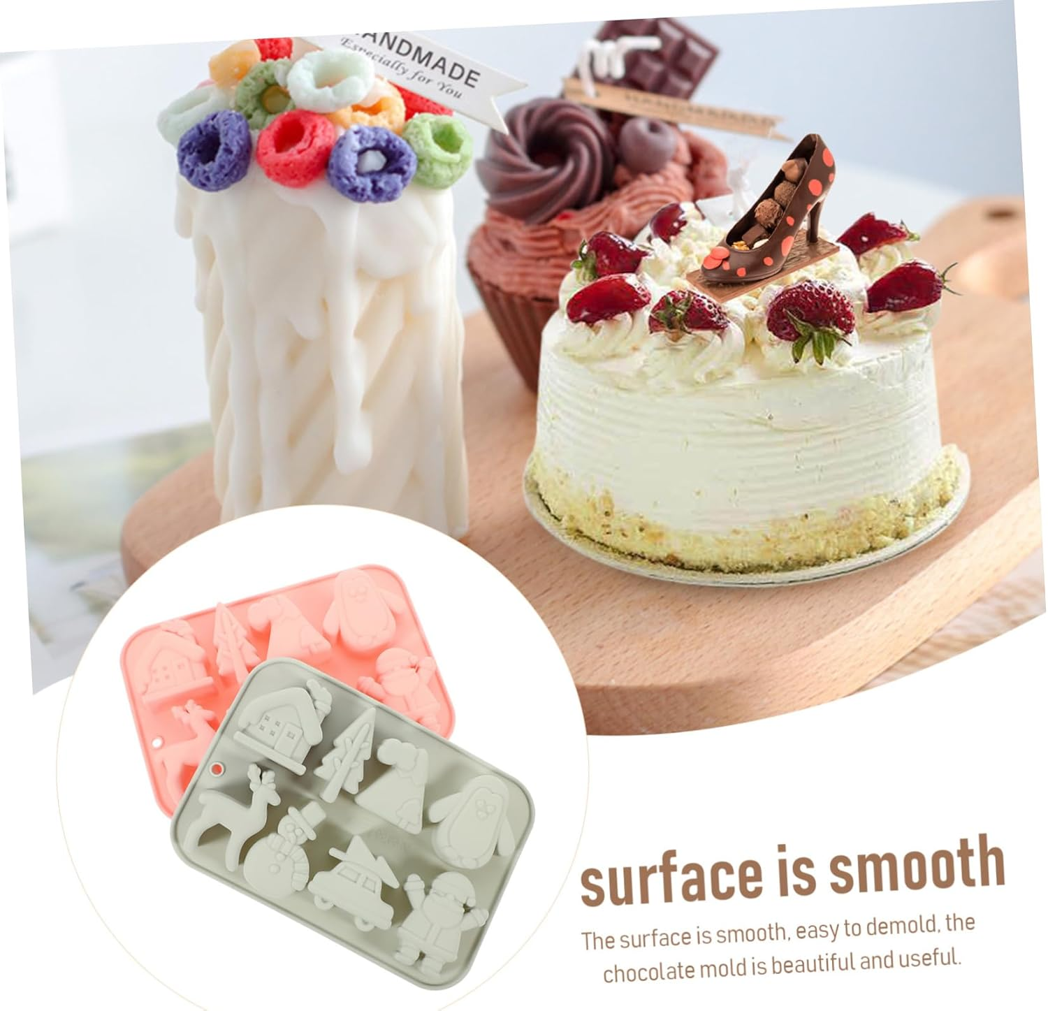 Amosfun 2Pcs Christmas Silicone Mold Xmas Candy Mold Baking Tool Non-Stick Silicone for Cookie Making Cute Baking for Christmas Craft image number 1