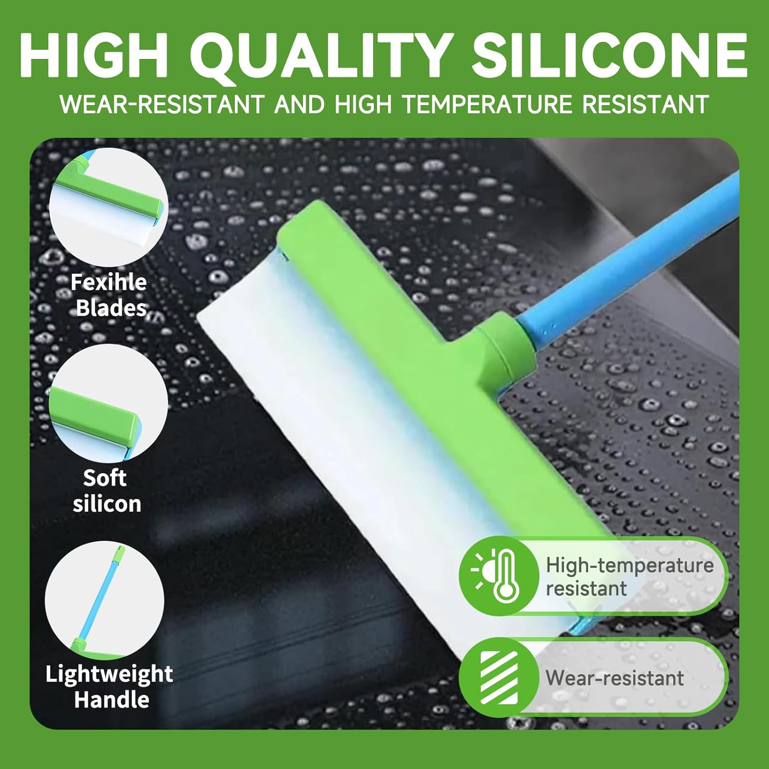 Window Cleaning Kit 3-In-1 Set Silicone Window Squeegee Kit Silicone Blade + Microfiber Cloth Material Excellent Water Stain Removal Suitable for Shower Glass Mirrors Cars Solar Panels image number 3