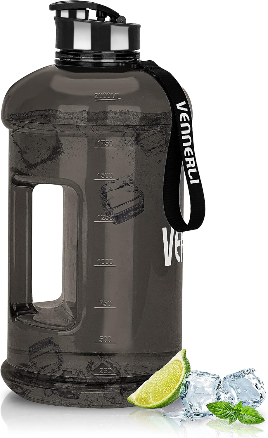 Half Gallon Water Bottle 2.2L Bottles with Handle Flip Cap 100% Leak Proof BPA Free Reusable Durable Big Gym Jug for Camping Sports Workouts Hiking Outdoors 2.2Litre (Matte Black)