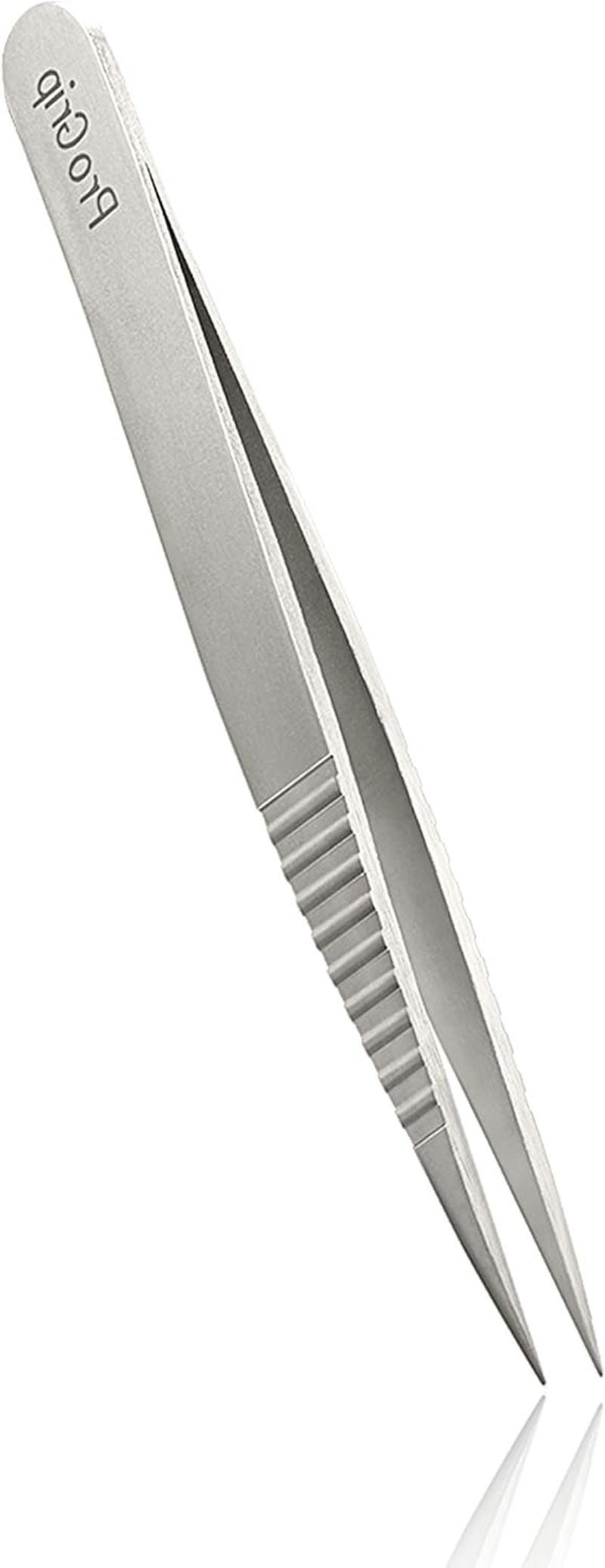 Rubis Progrip Splitter Tweezers - Pointed Tweezers with Ribbed Handle, Non-Slip - for Splitter and Ingrown Hair