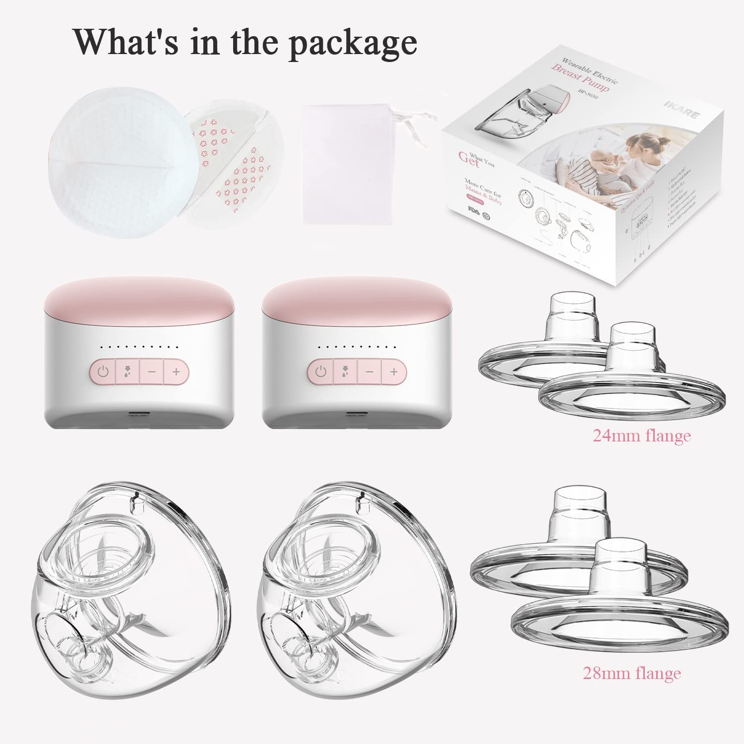 IKARE Wearable Double Breast Pump Hands Free, Pain Free Portable Electric Breastfeeding with 3 Mode & 10 Levels, 24Mm/28Mm Flange, Super Quiet, Rechargeable Milk Pump for Travel & Home. image number 2