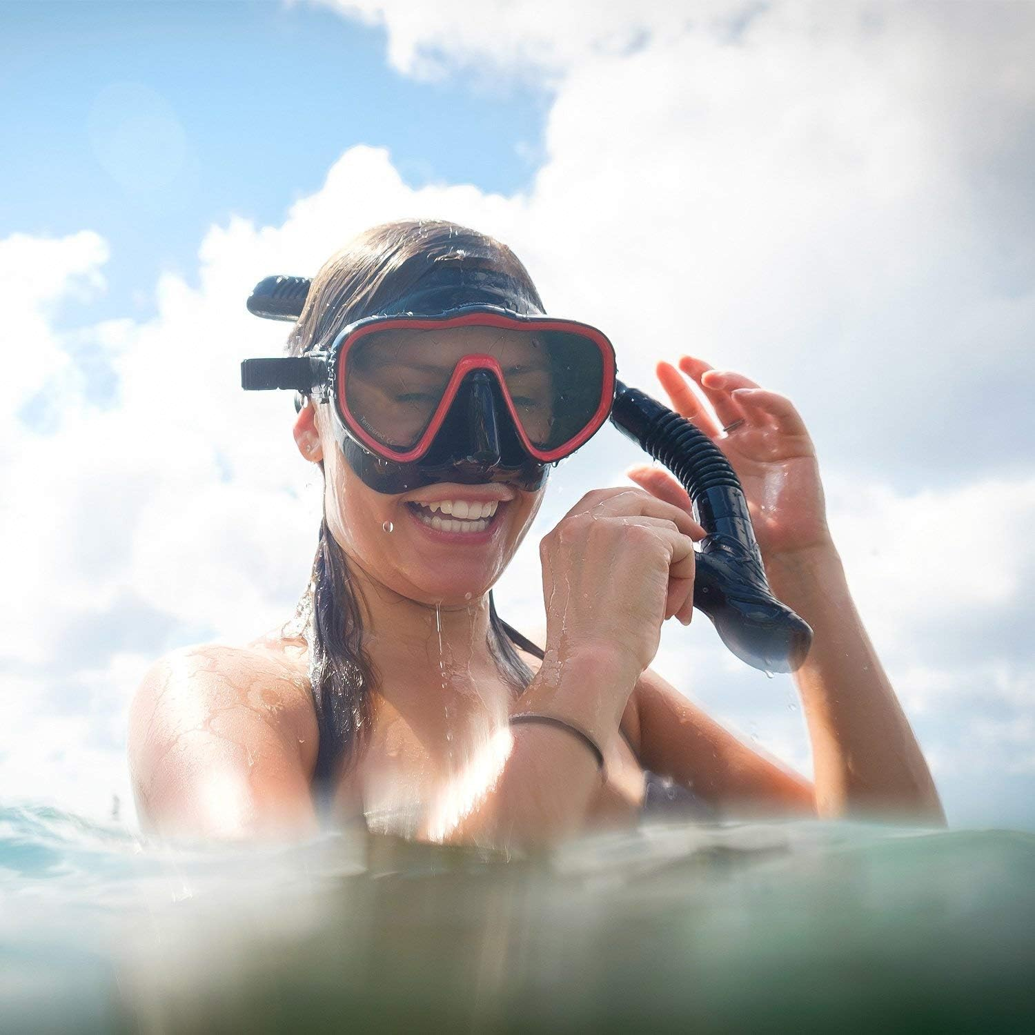 Kraken Aquatics Dive Snorkel Mask Adult | Quality Snorkeling Gear for Adults Scuba Gear Diving Mask Scuba Diving Gear Goggles for Swimming Masks - Black / Red image number 1